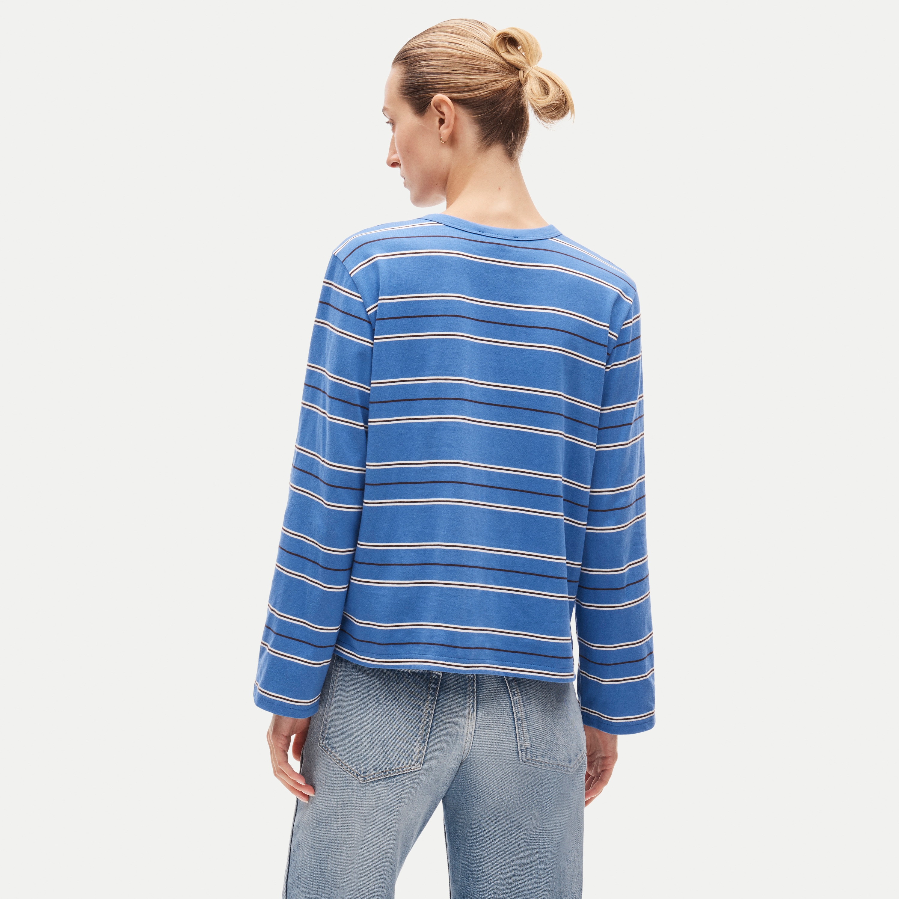 Boyfriend jersey relaxed long-sleeve T-shirt in stripe