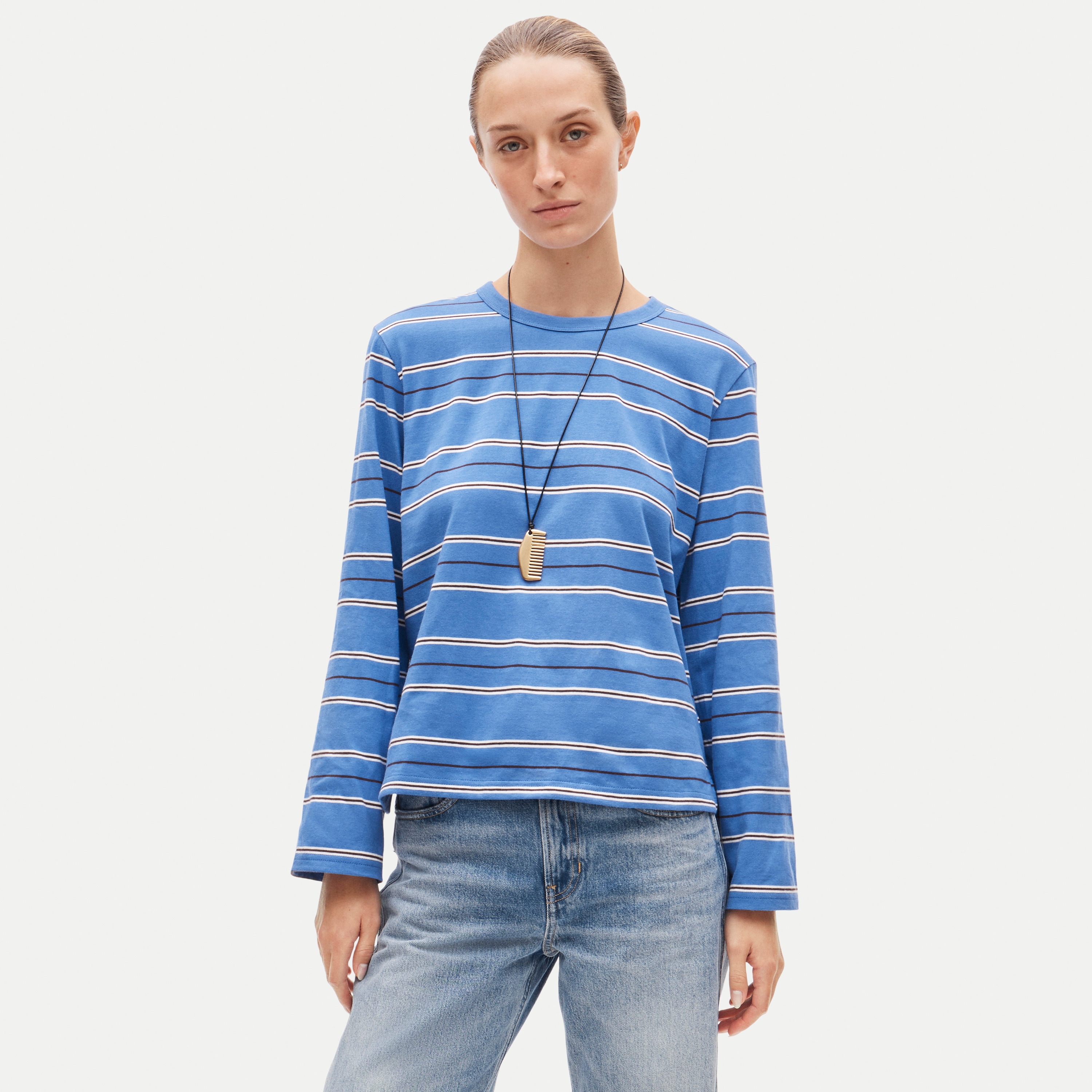 Boyfriend jersey relaxed long-sleeve T-shirt in stripe
