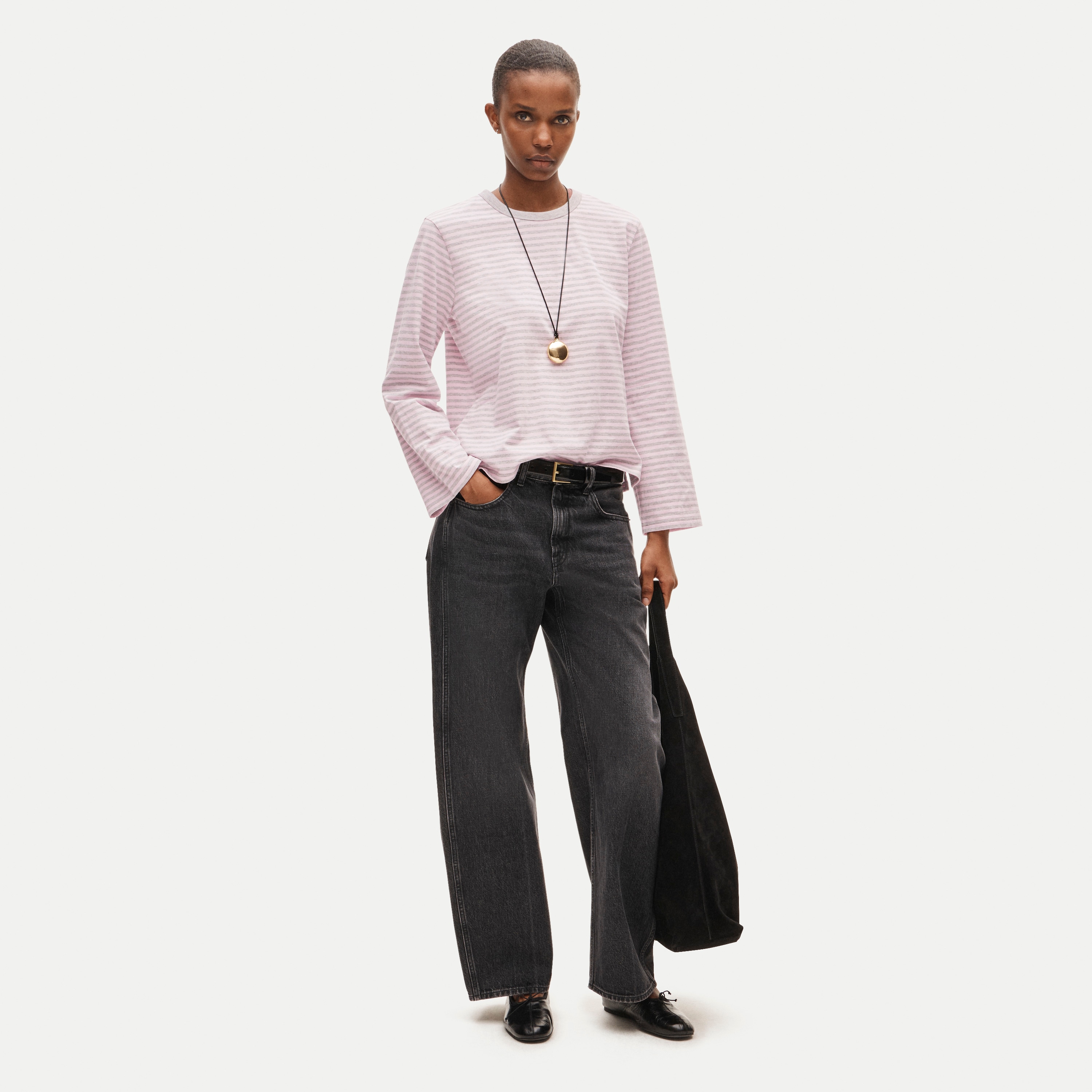 Boyfriend jersey relaxed long-sleeve T-shirt in stripe