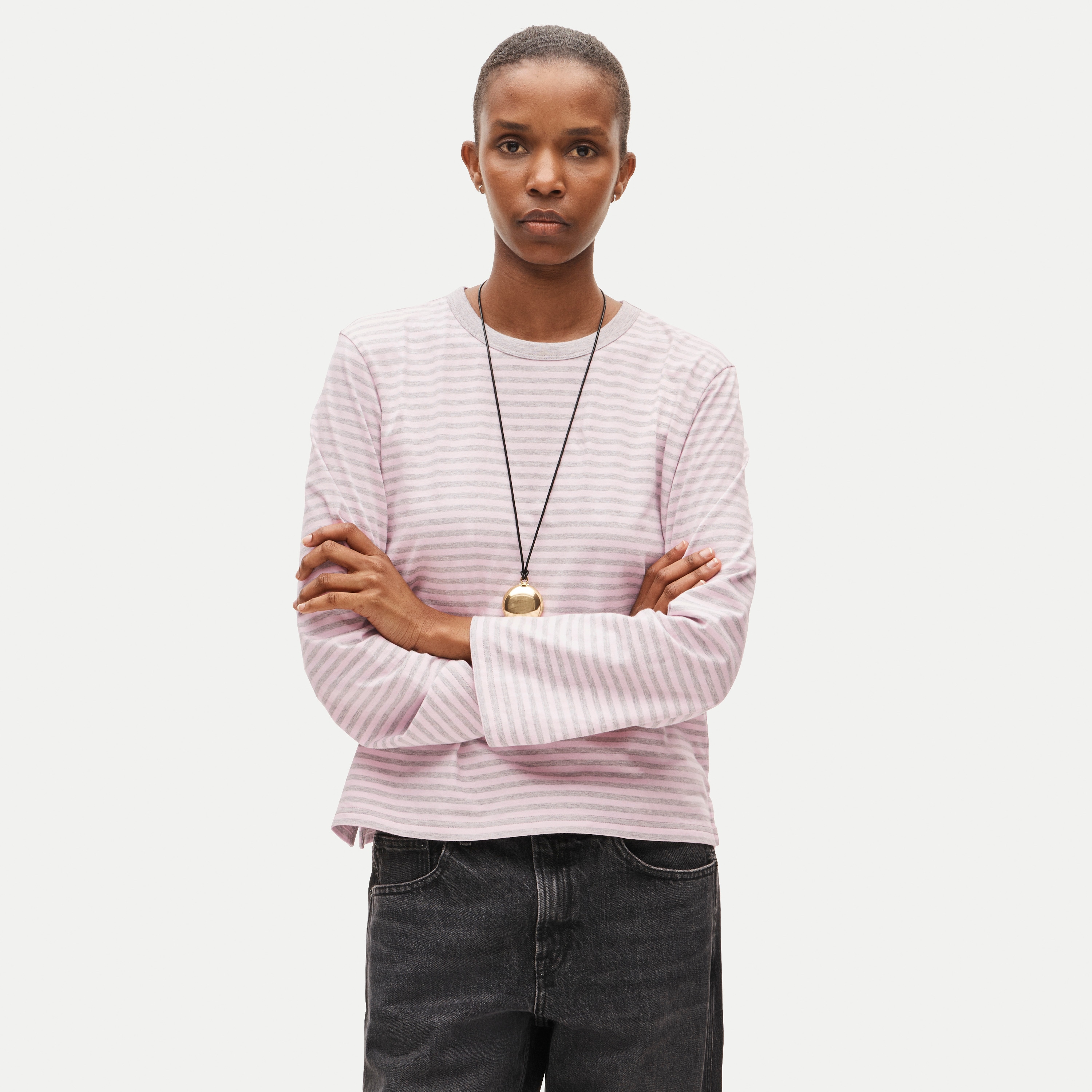 Boyfriend jersey relaxed long-sleeve T-shirt in stripe