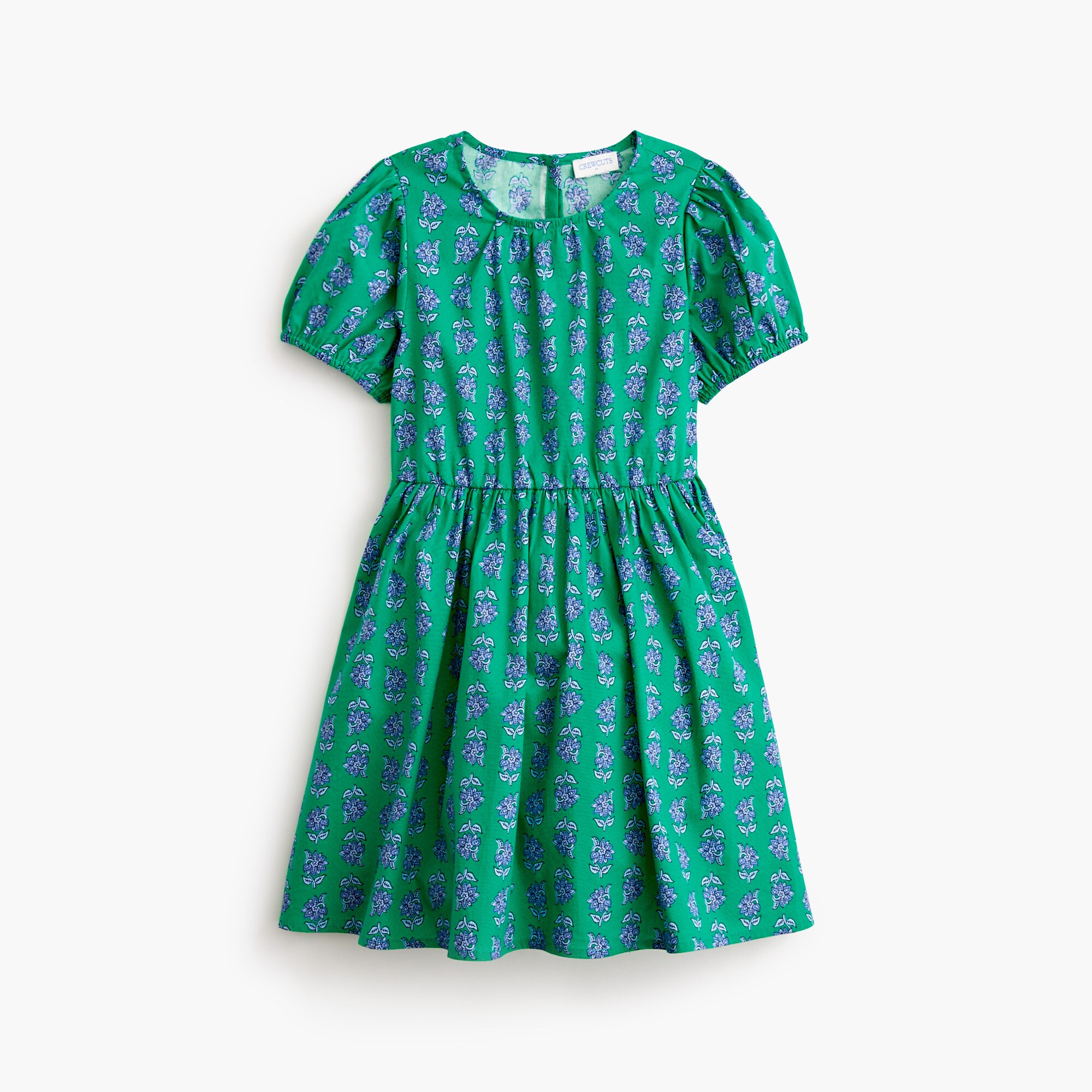 girls' block-print puff-sleeve dress for girls