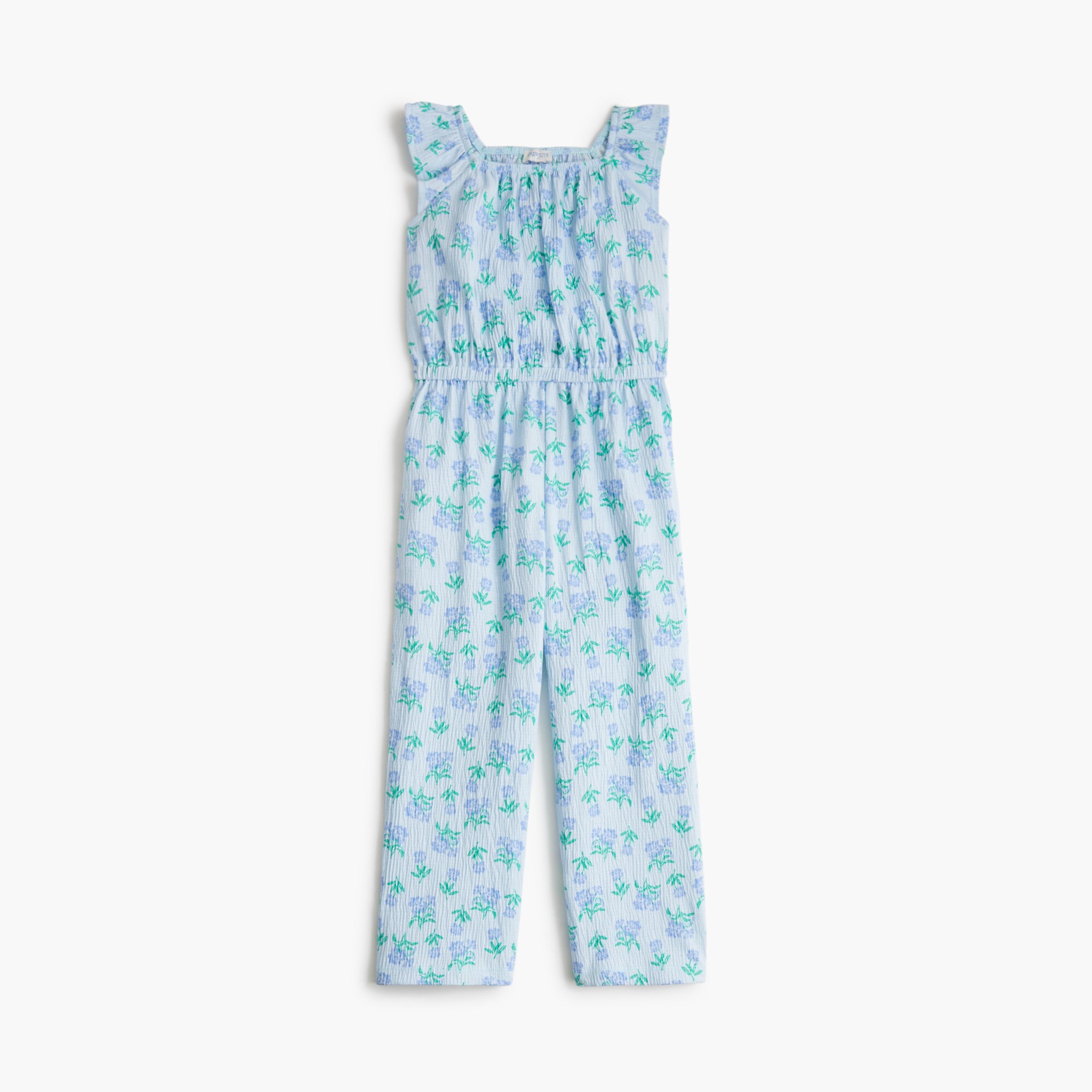 Girls' floral crinkle-knit jumpsuit