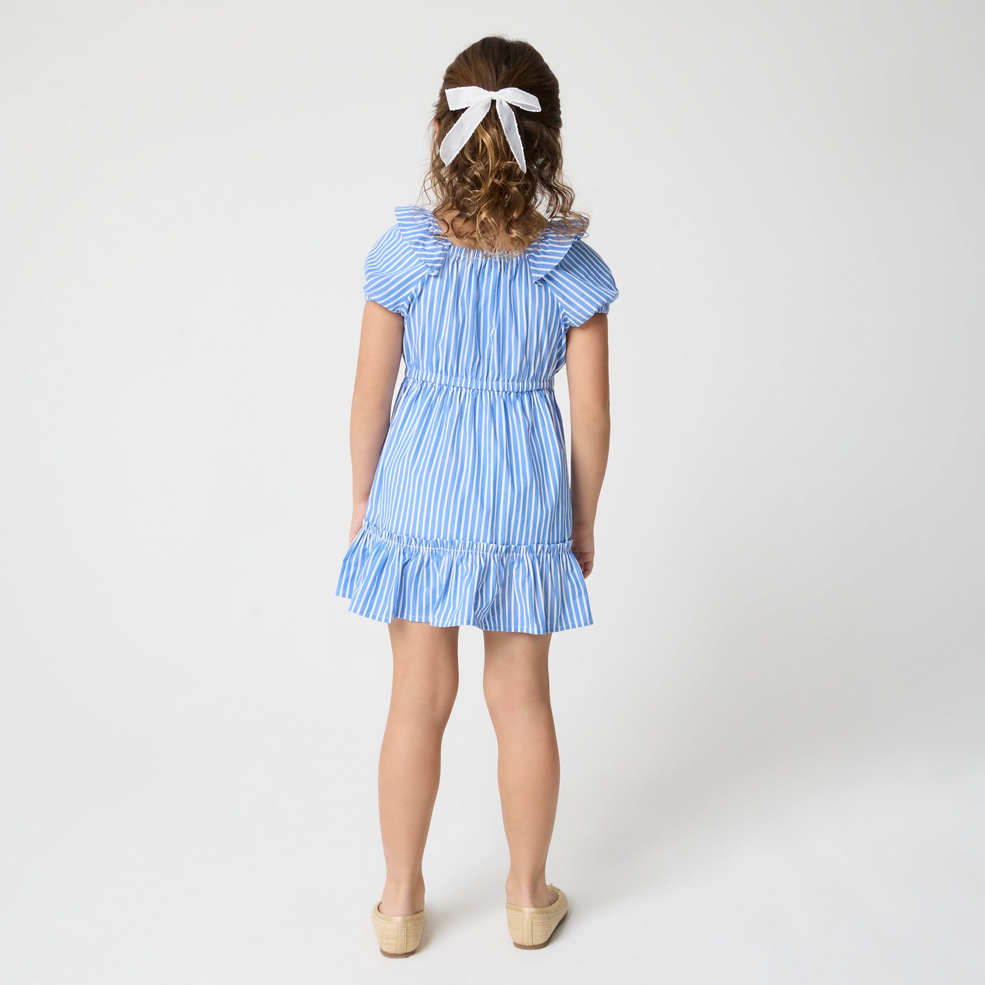 Girls' banker-stripe squareneck dress