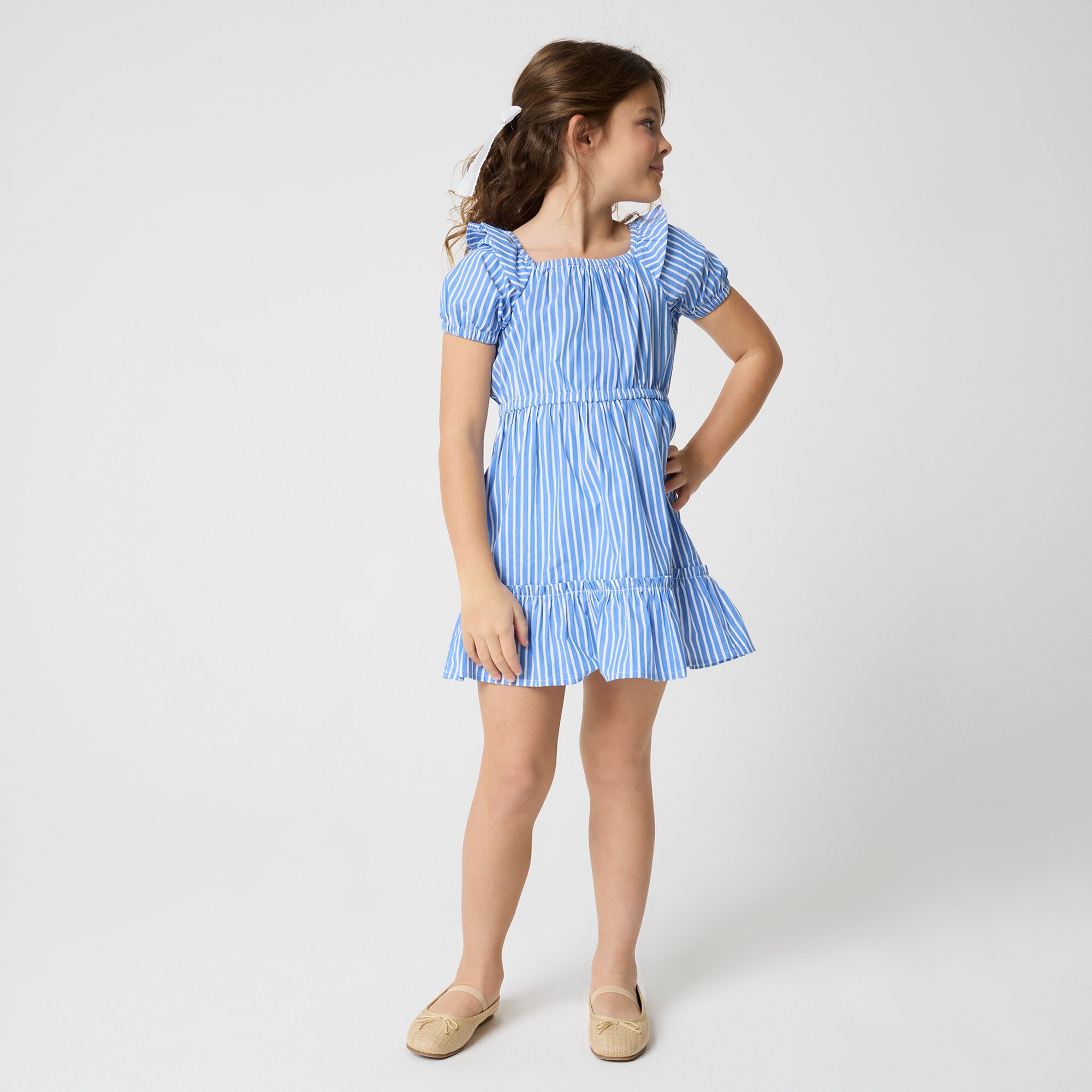 Girls' banker-stripe squareneck dress
