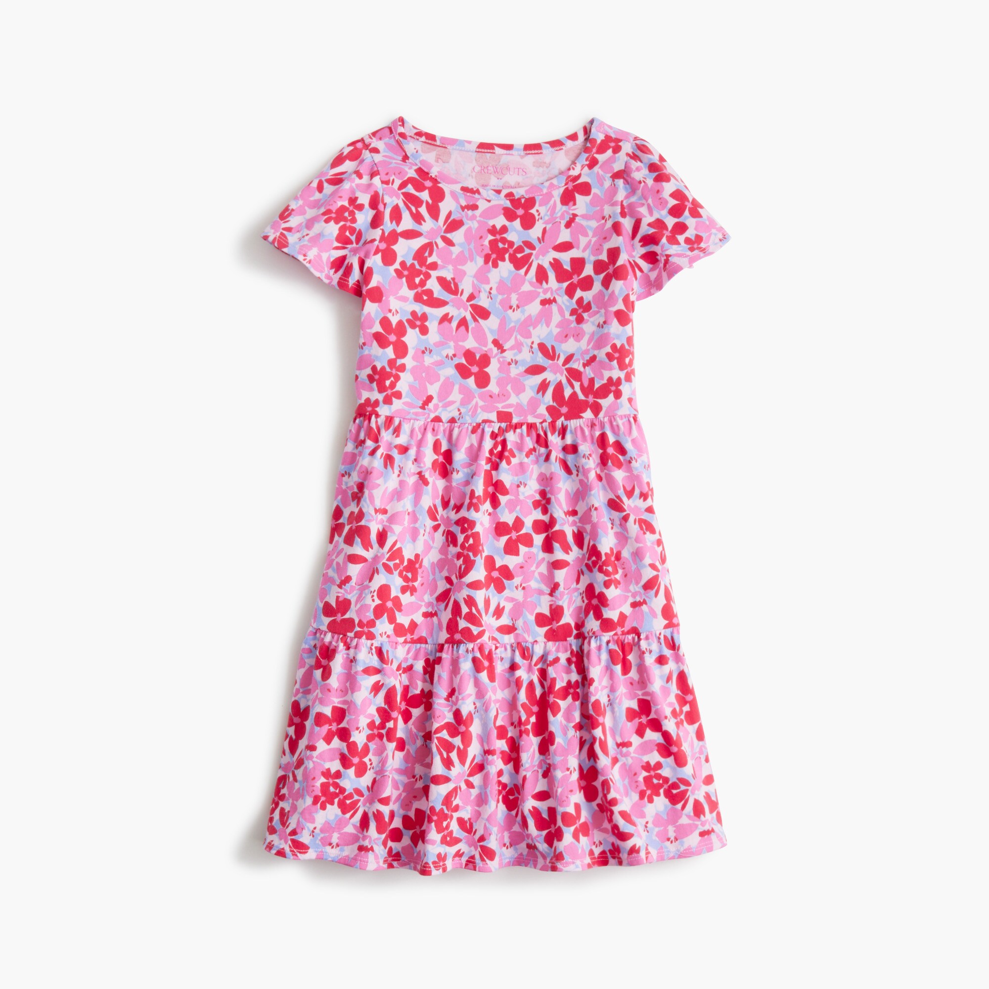 girls Girls' floral flutter-sleeve knit dress