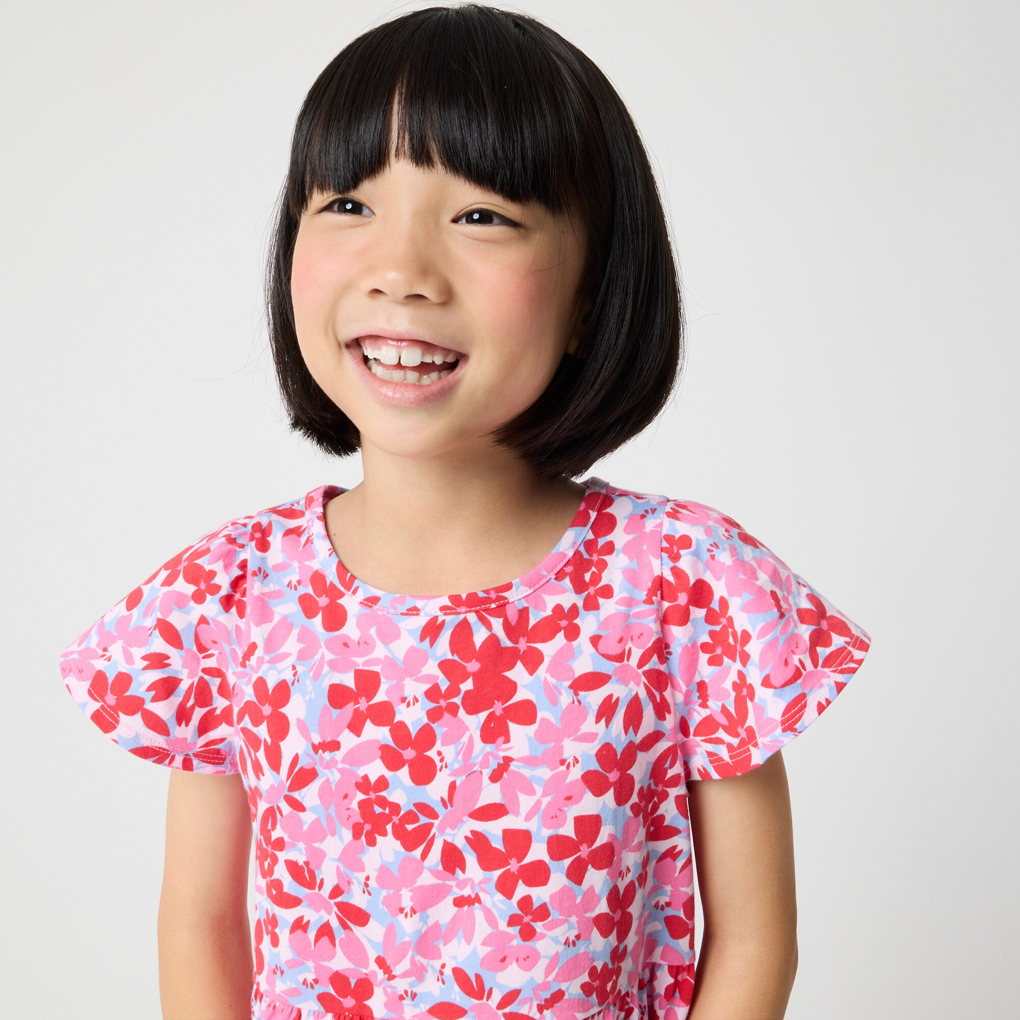 Girls' floral flutter-sleeve knit dress