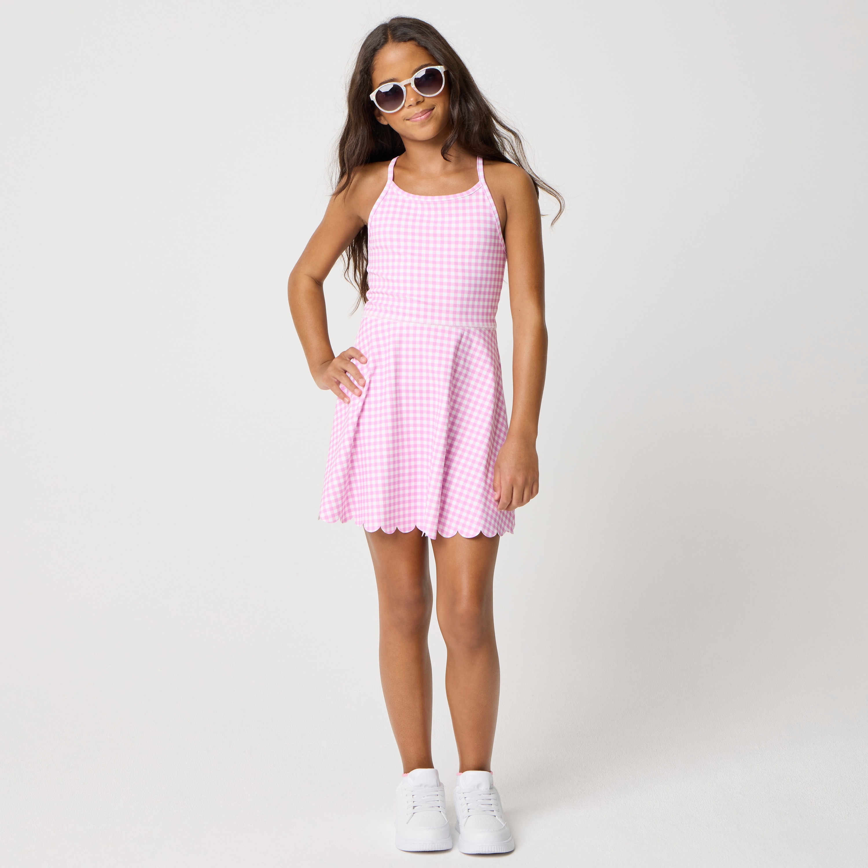 Girls' scallop-hem active dress