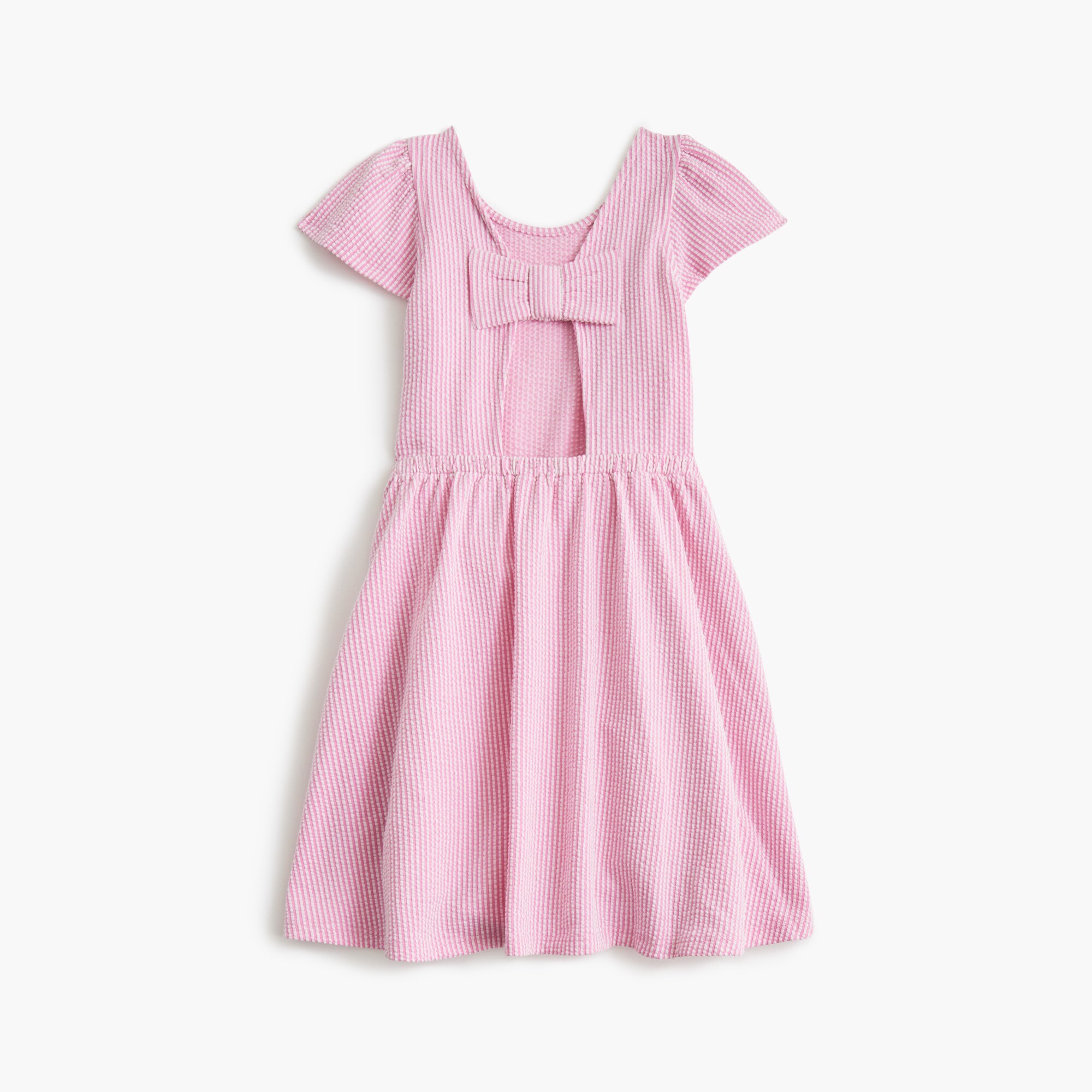 Girls' seersucker bow-back dress