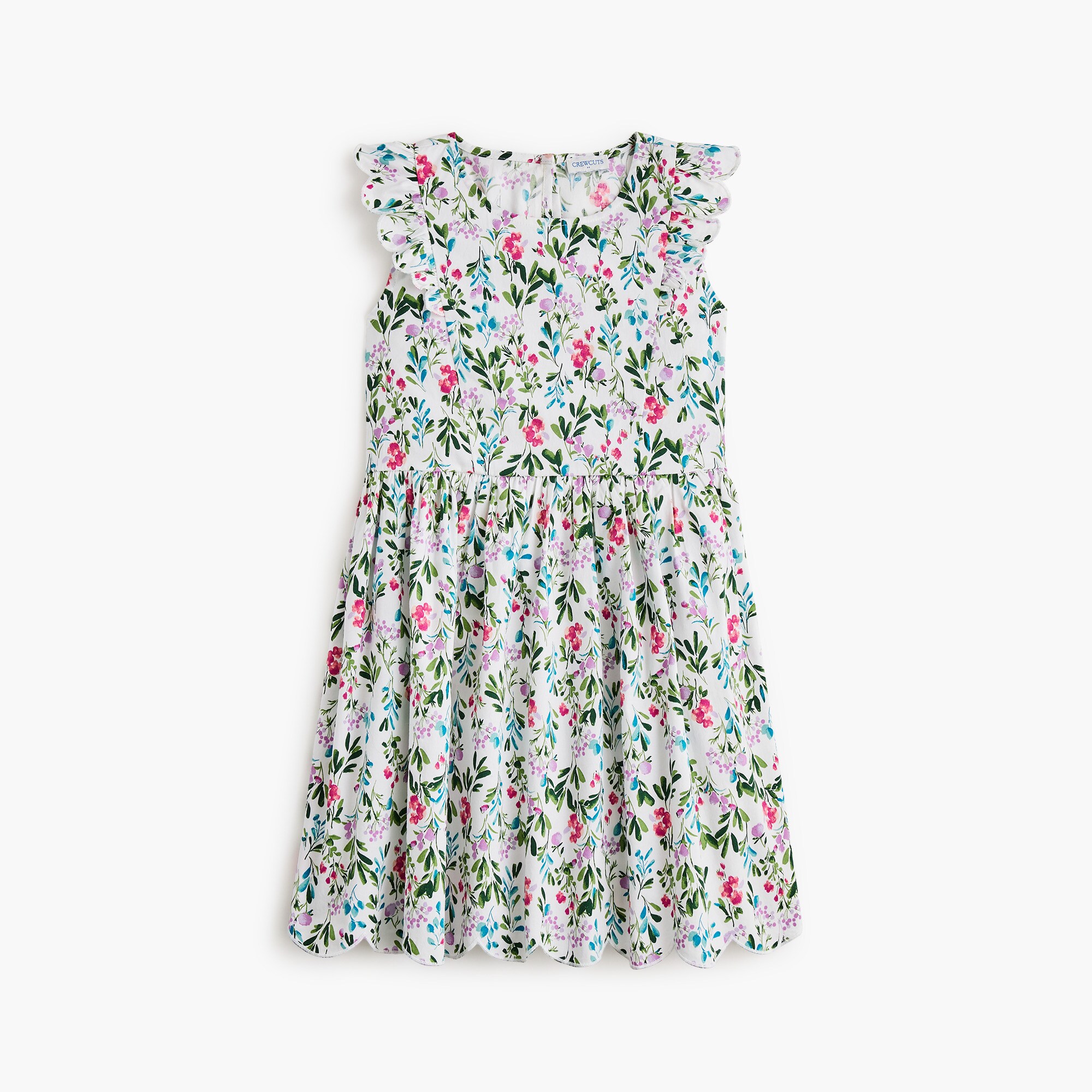 Girls' floral scallop-trim dress