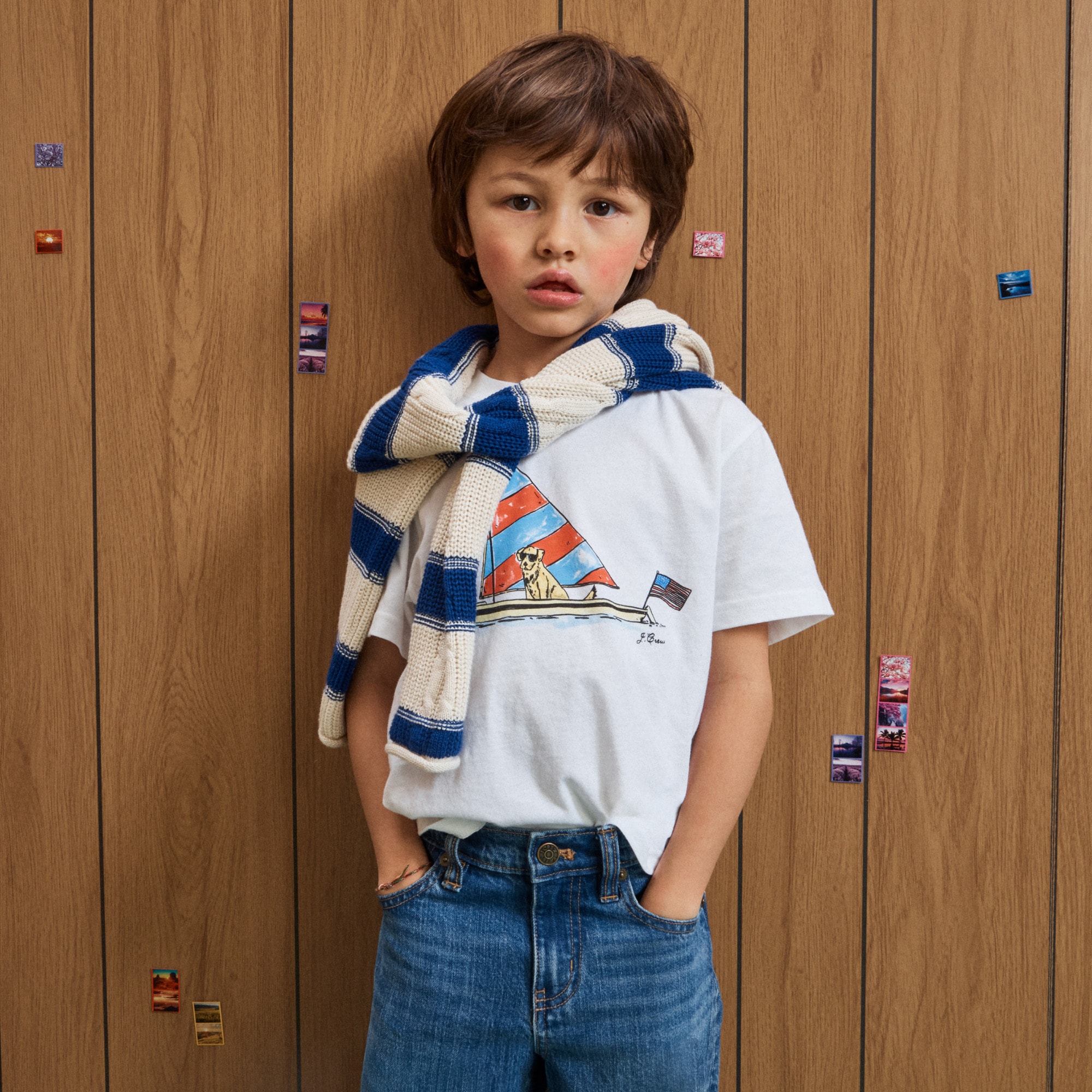  Kids' short-sleeve sailor dog graphic T-shirt