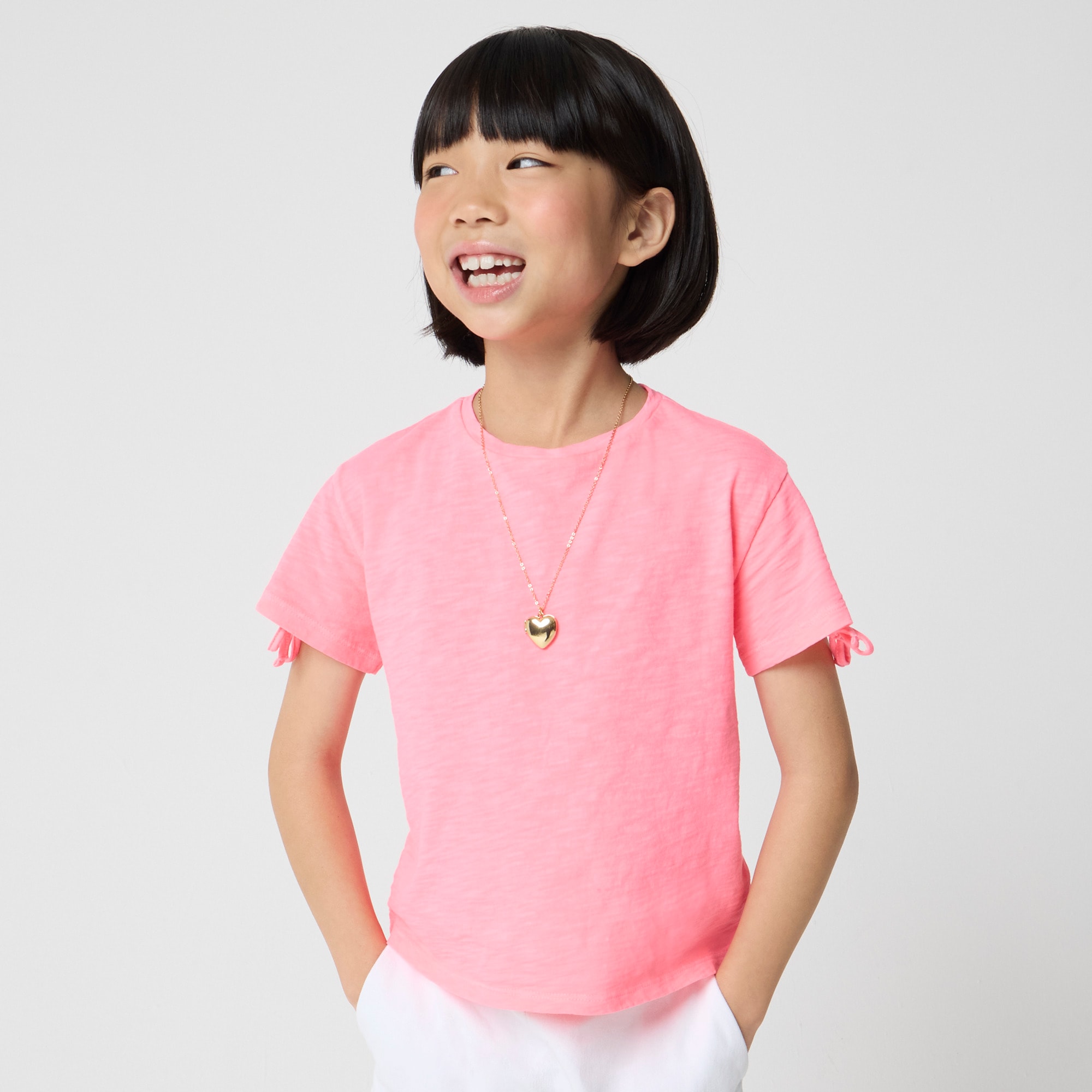 Girls' garment-dyed bow-sleeve tee