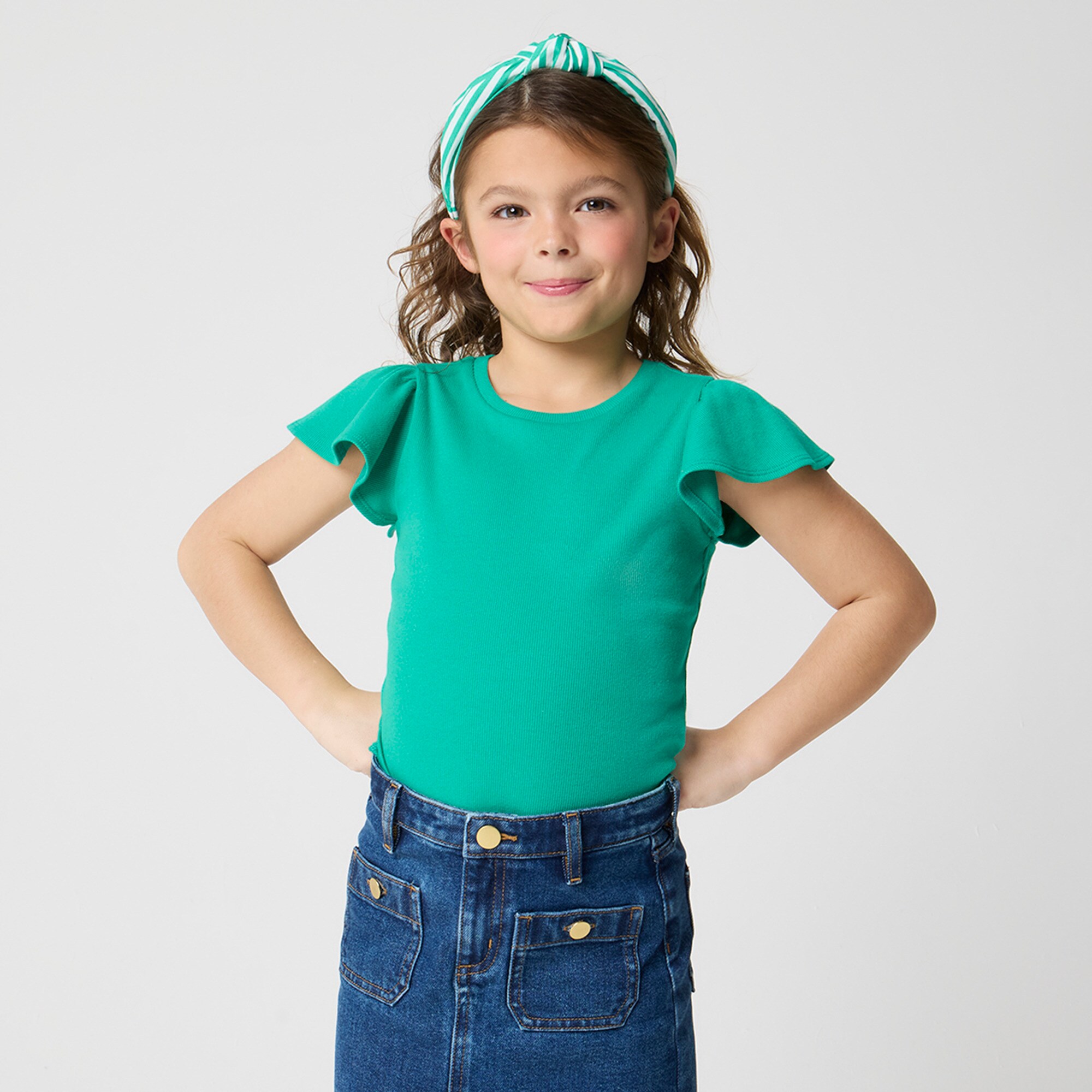 Girls' ribbed flutter-sleeve tee