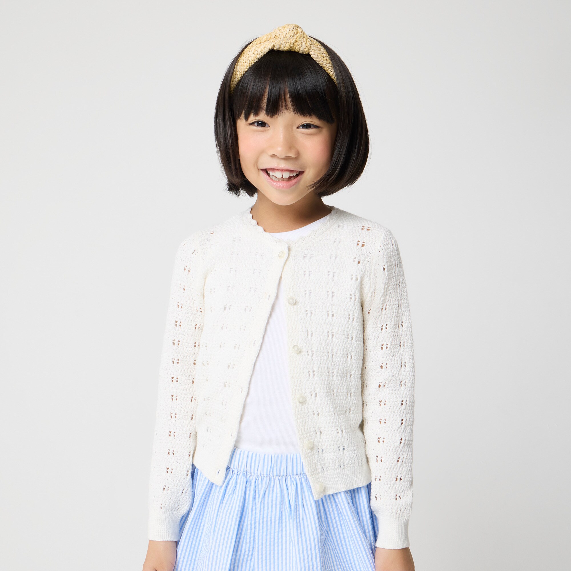  Girls' pointelle cardigan sweater
