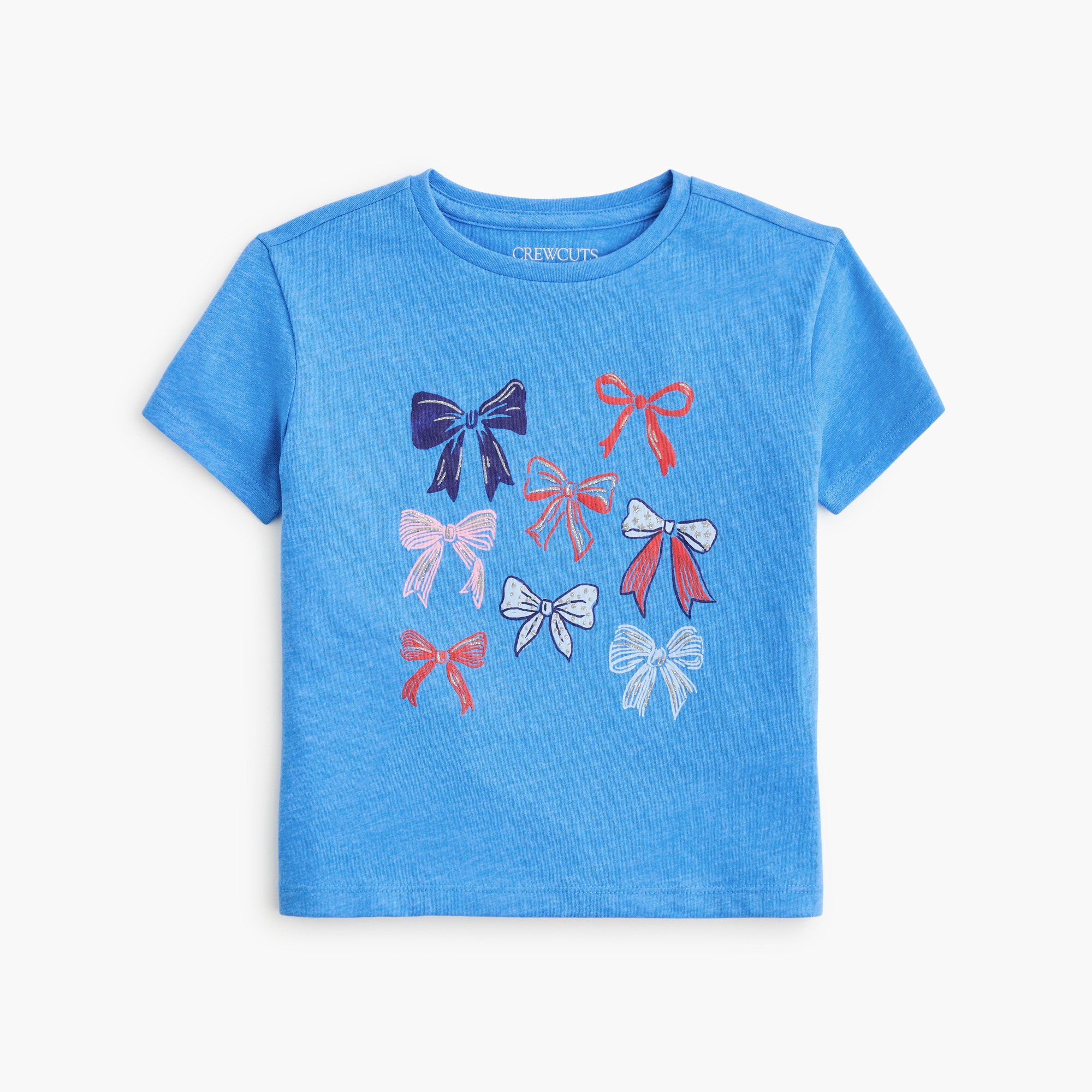  Girls' red, white and blue bows graphic tee
