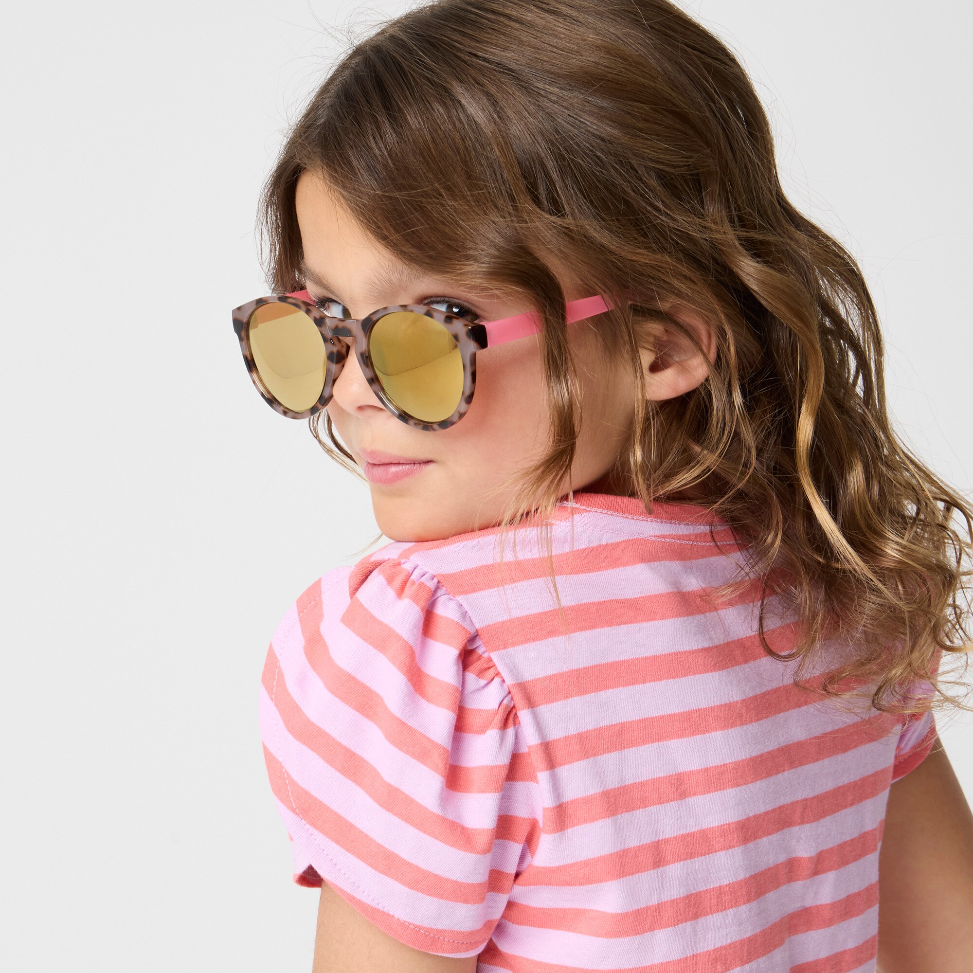 Girls' striped tulip-sleeve tee