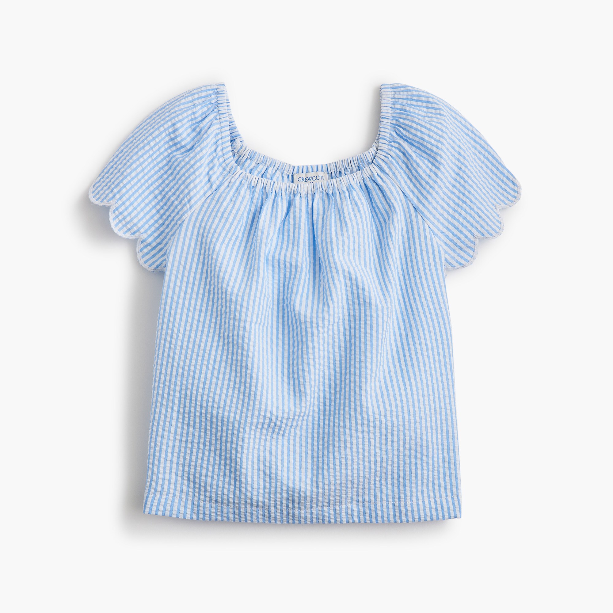 Girls' scallop-sleeve seersucker top