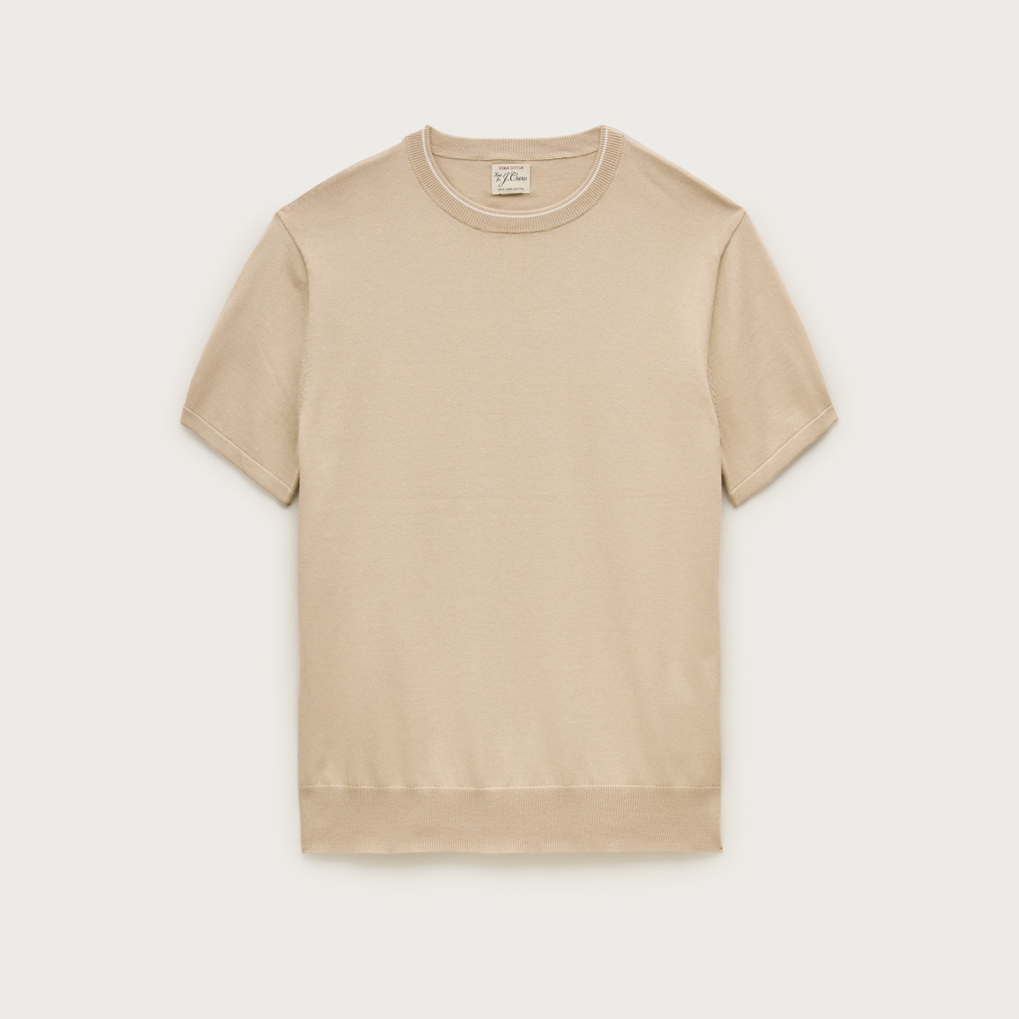 Short-sleeve tipped crewneck sweater in Pima cotton