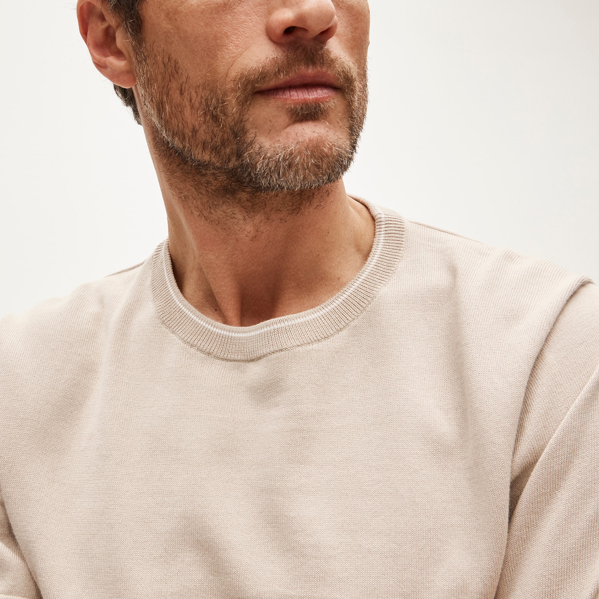 Short-sleeve tipped crewneck sweater in Pima cotton
