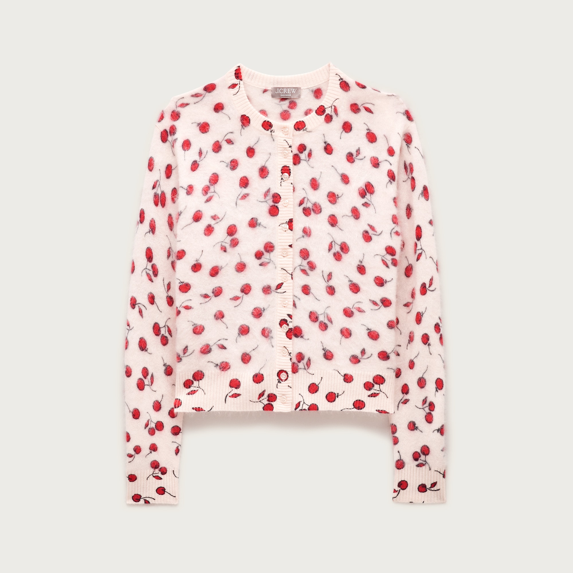 Perfect brushed cashmere cardigan in cherry print