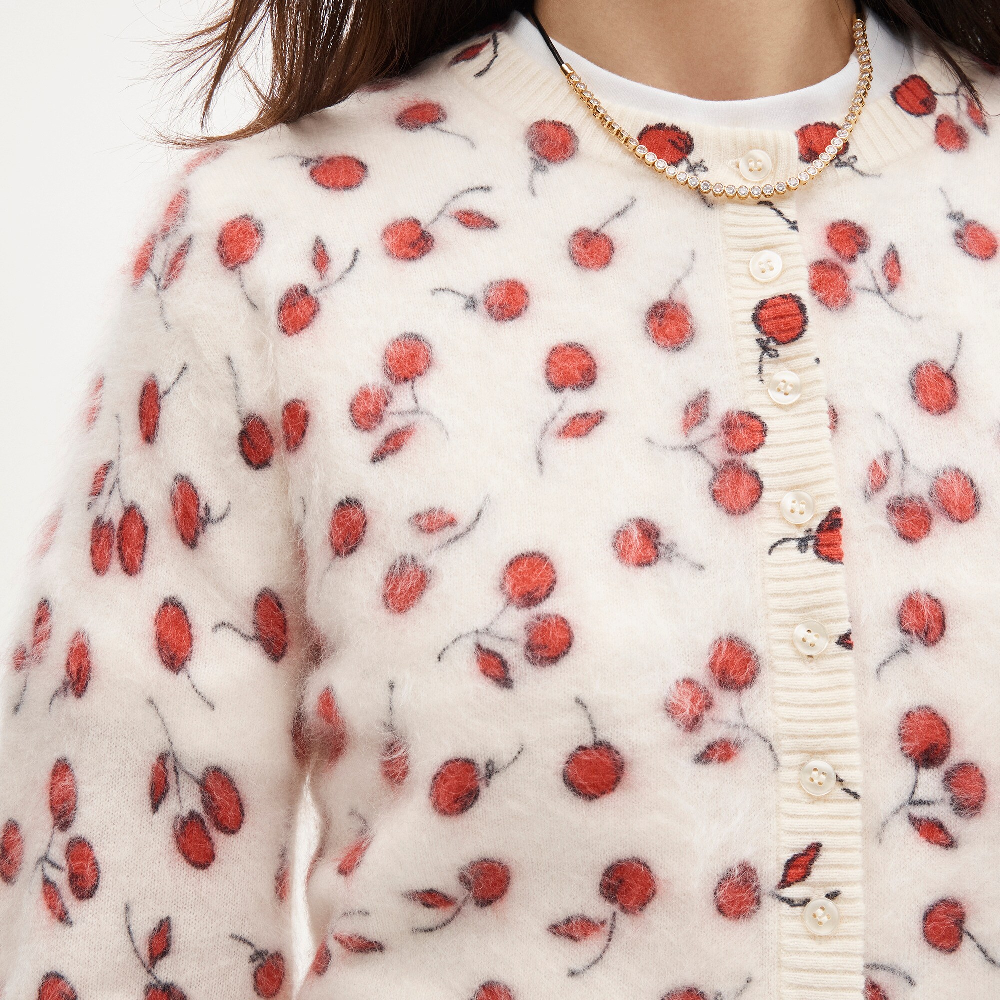 Perfect brushed cashmere cardigan in cherry print