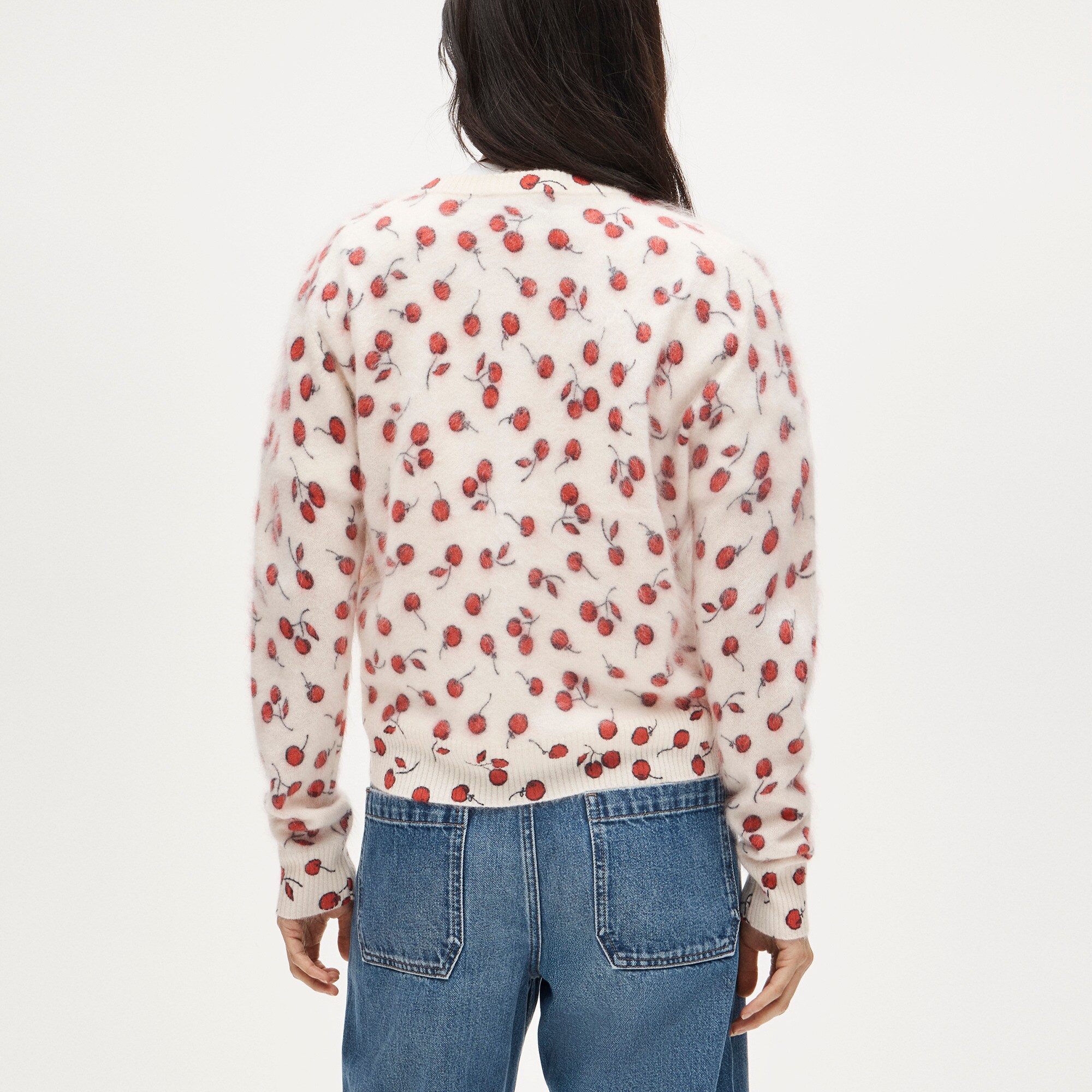 Perfect brushed cashmere cardigan in cherry print