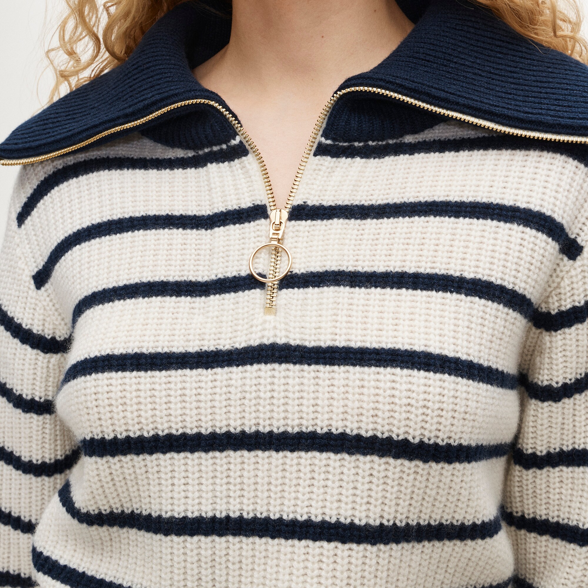 Cashmere quarter-zip sweater in mariner stripe