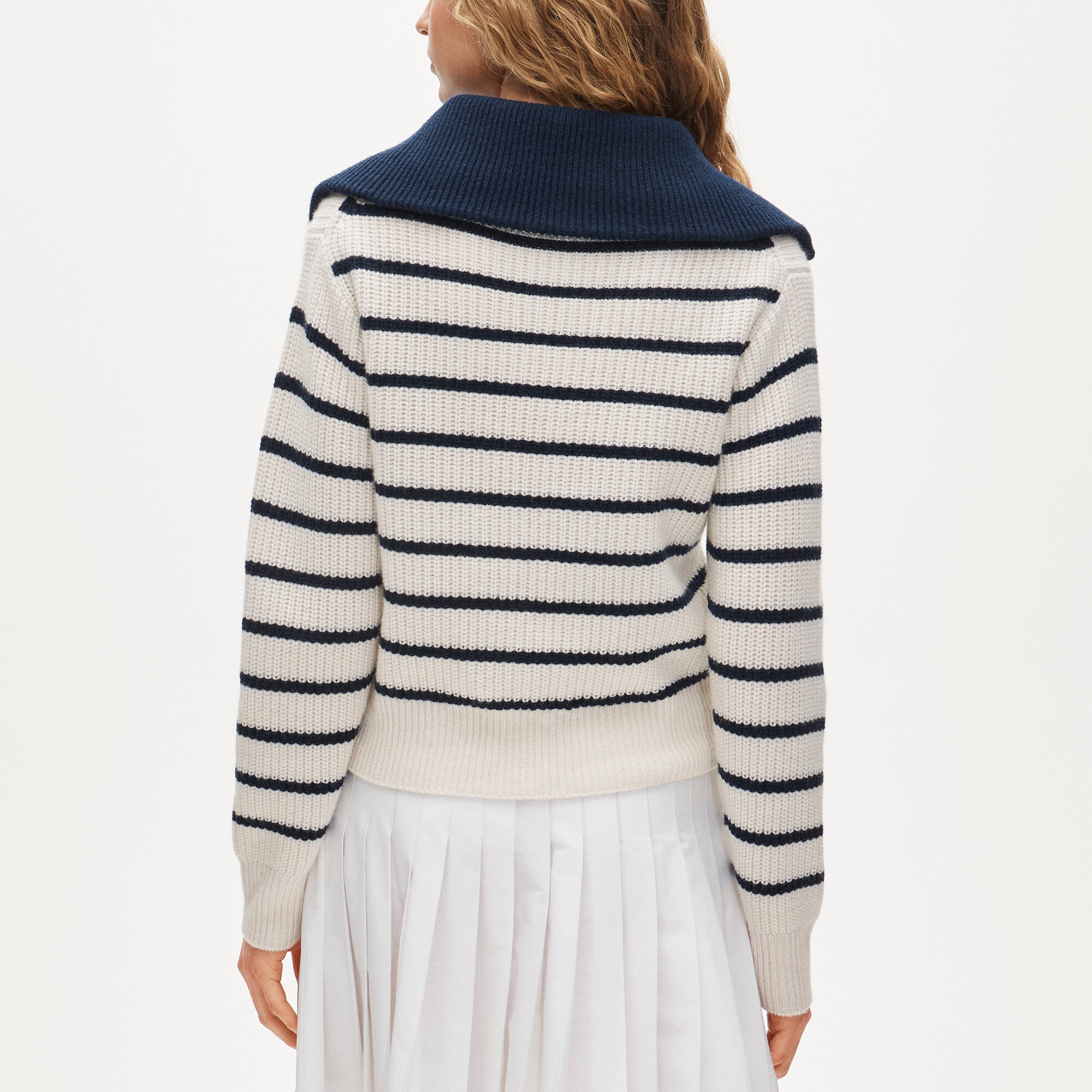 Cashmere quarter-zip sweater in mariner stripe