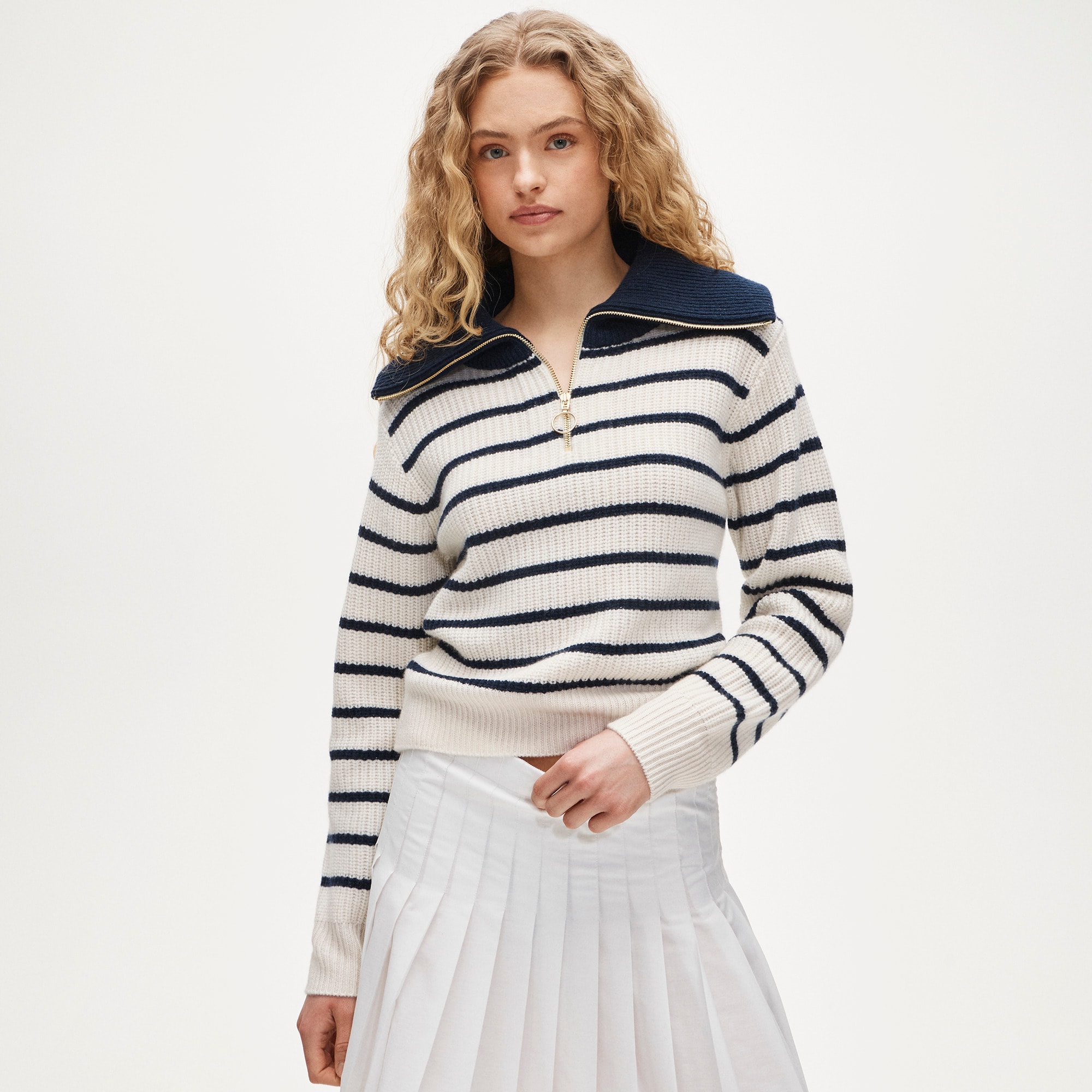 Cashmere quarter-zip sweater in mariner stripe - image 2