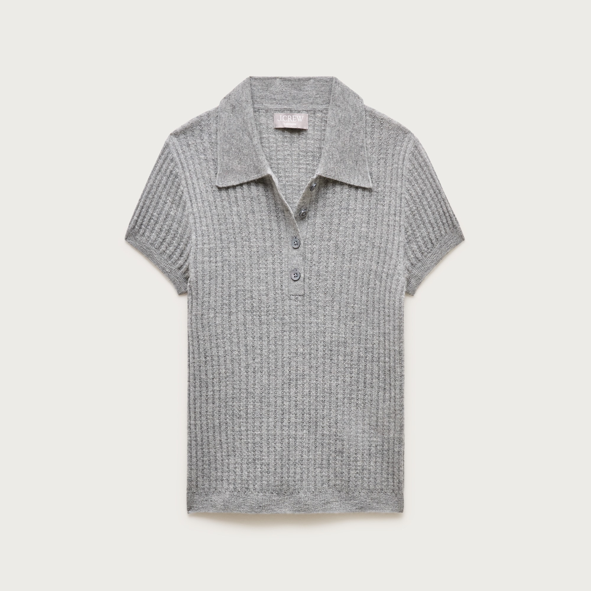 Featherweight cashmere pointelle short-sleeve sweater-polo