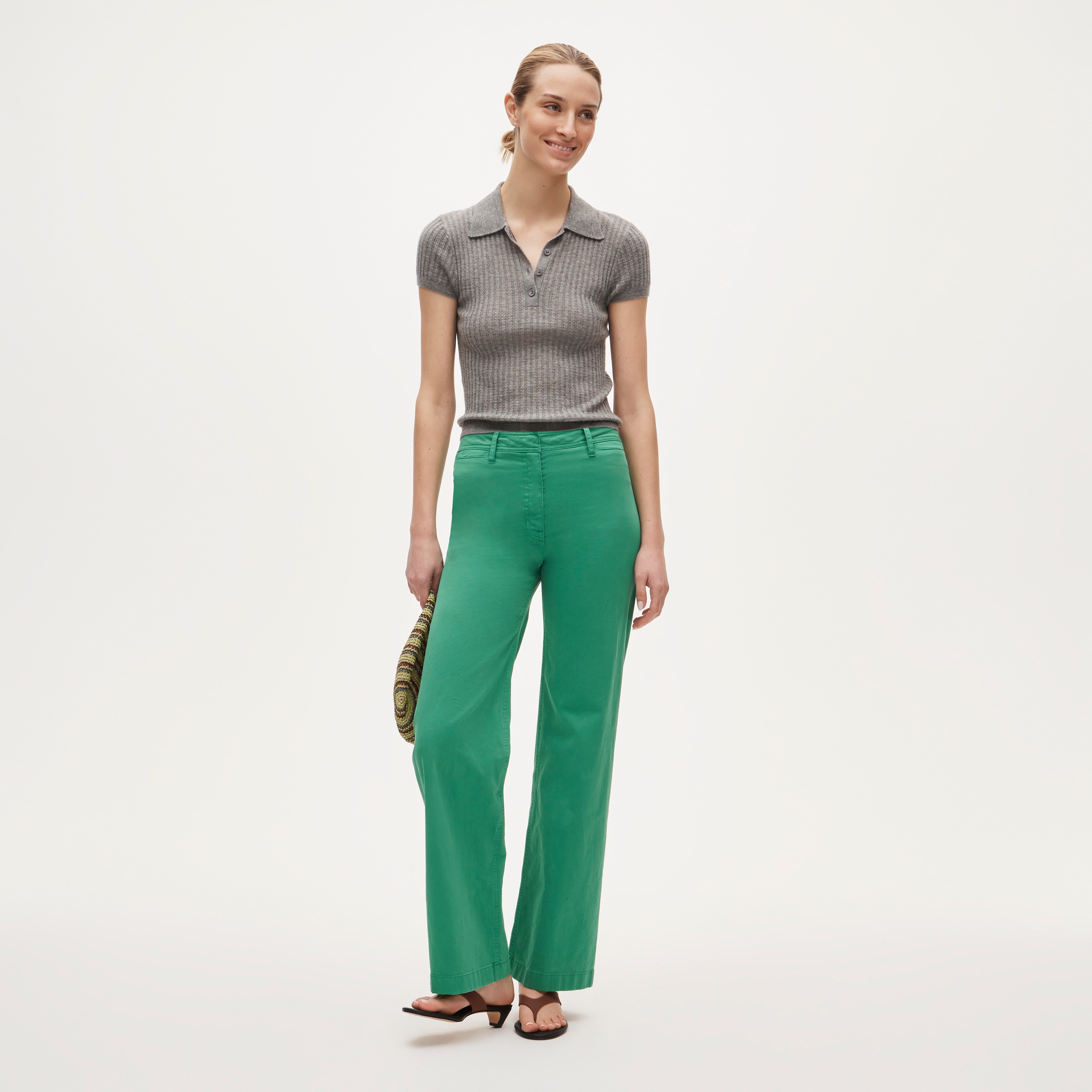 Featherweight cashmere pointelle short-sleeve sweater-polo