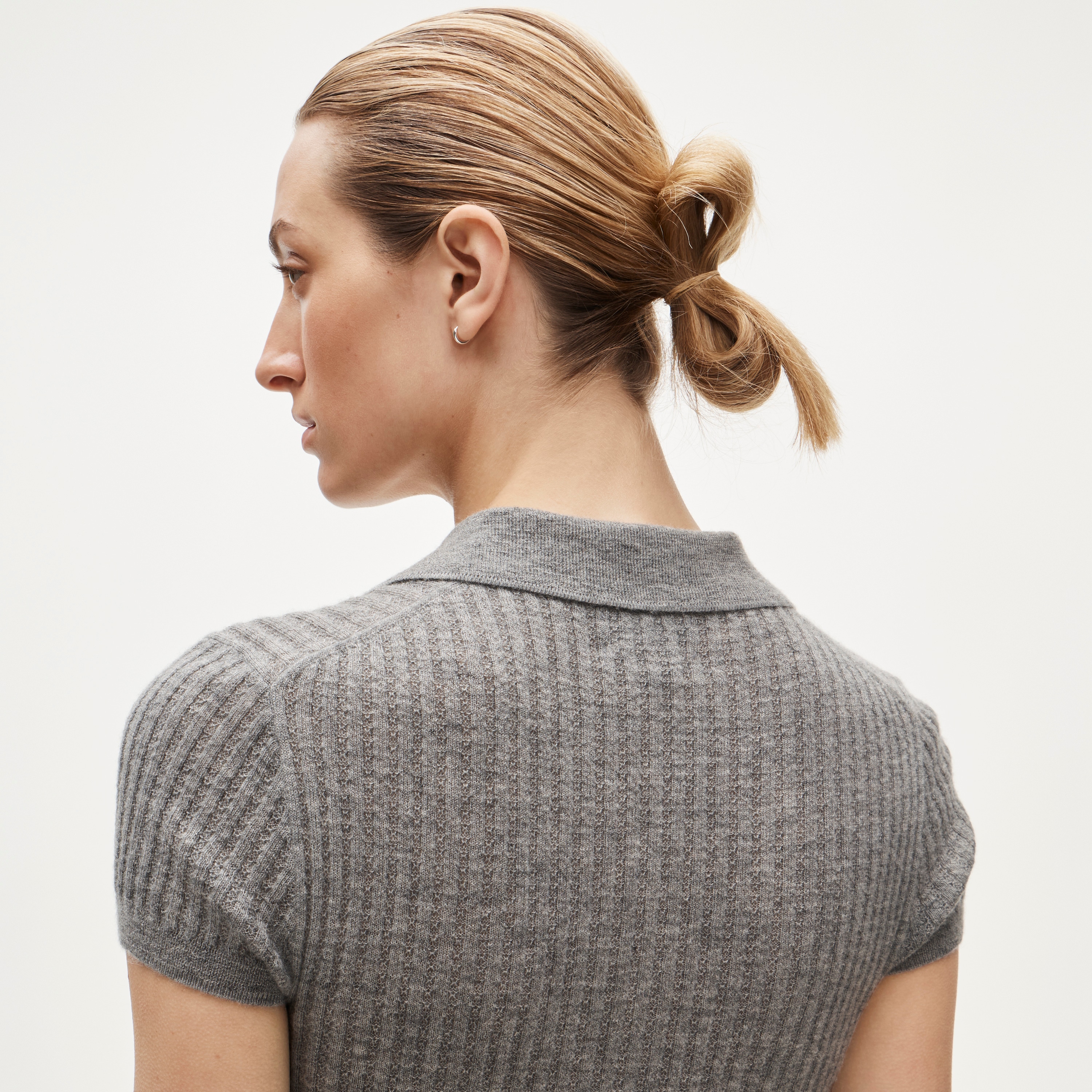 Featherweight cashmere pointelle short-sleeve sweater-polo