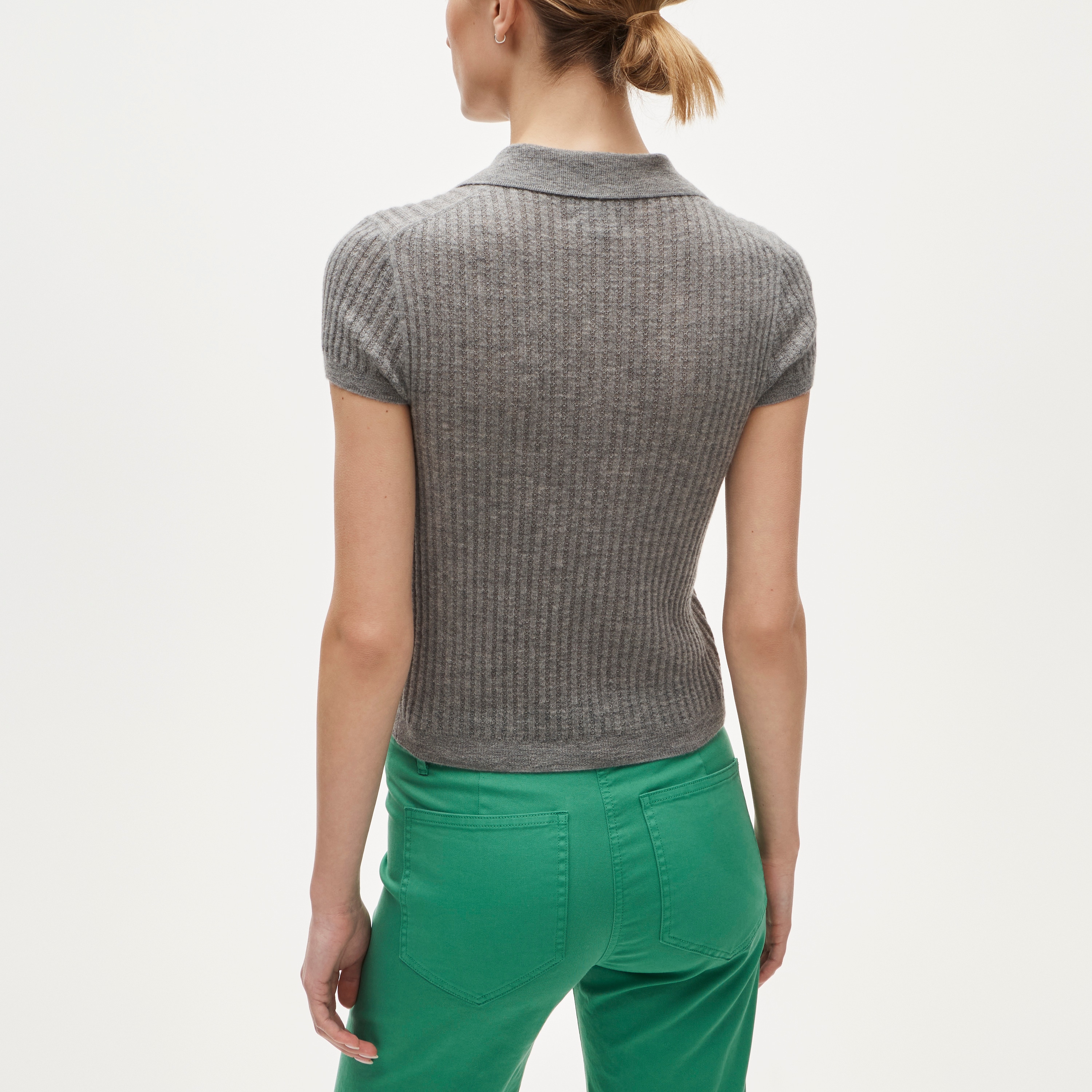 Featherweight cashmere pointelle short-sleeve sweater-polo