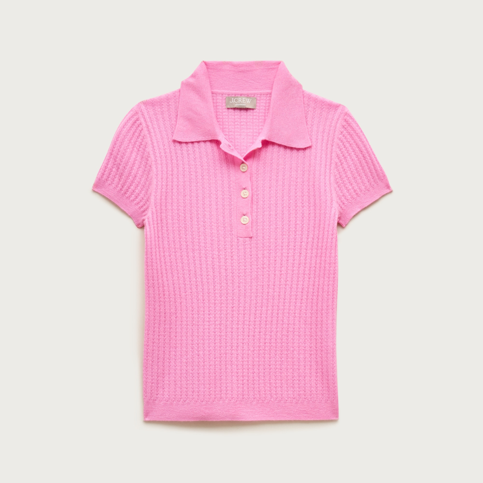 Featherweight cashmere pointelle short-sleeve sweater-polo