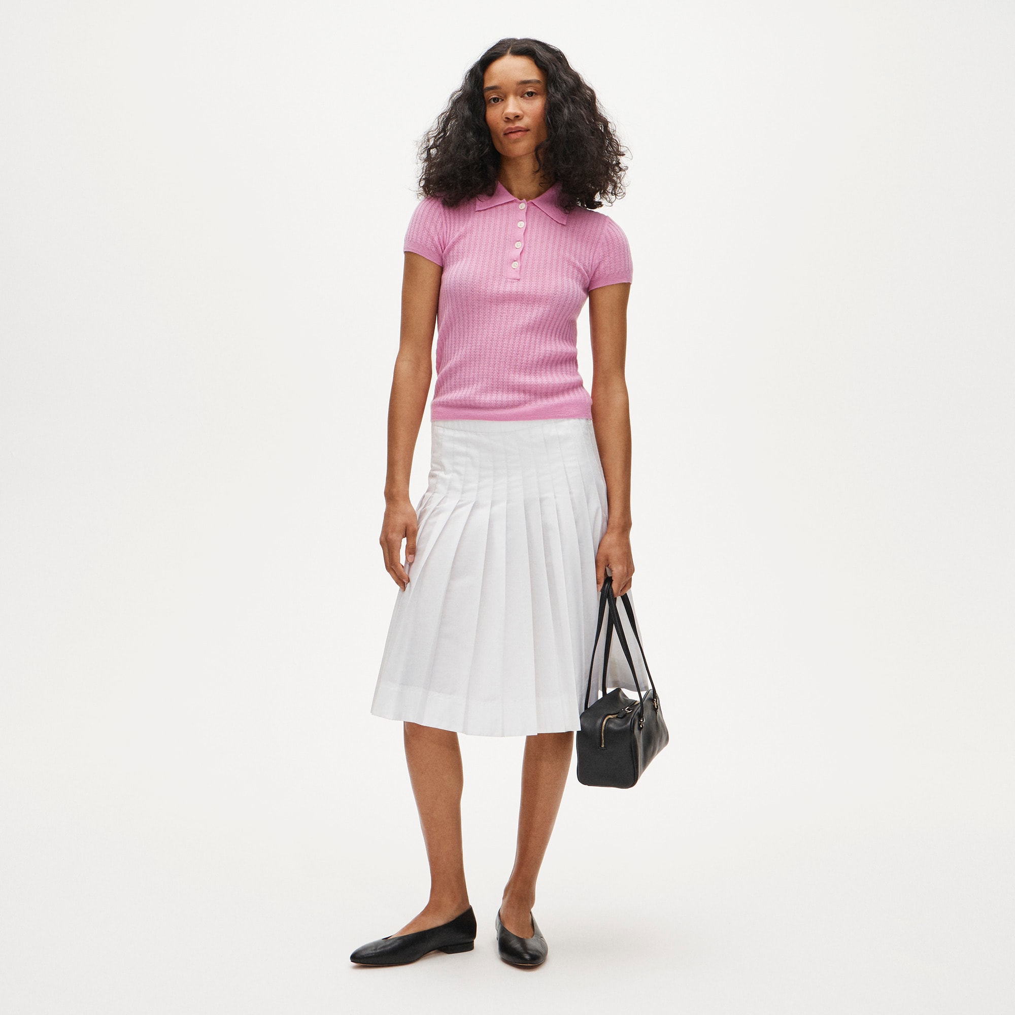 Featherweight cashmere pointelle short-sleeve sweater-polo