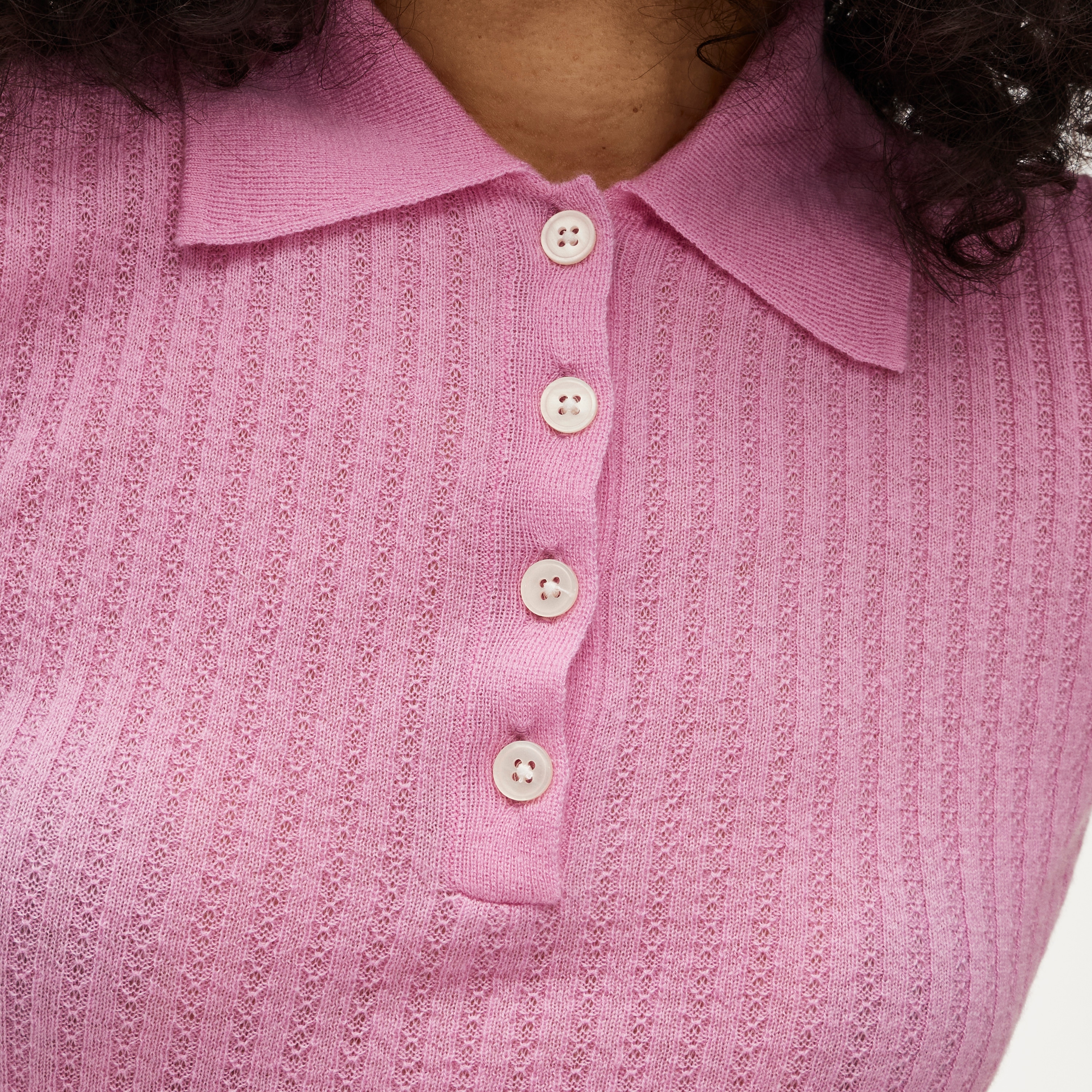 Featherweight Cashmere Pointelle Short-sleeve Sweater-polo For