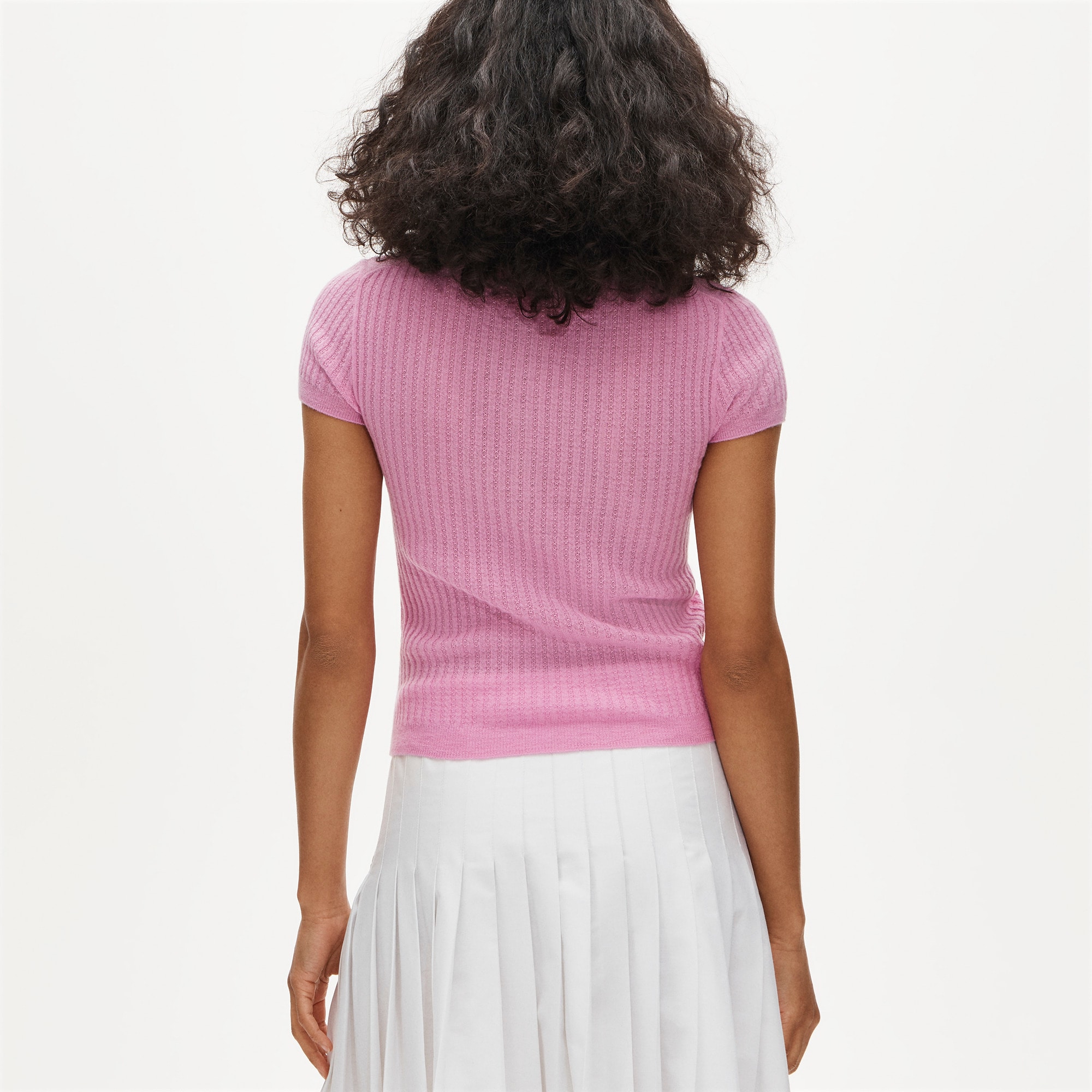 Featherweight cashmere pointelle short-sleeve sweater-polo