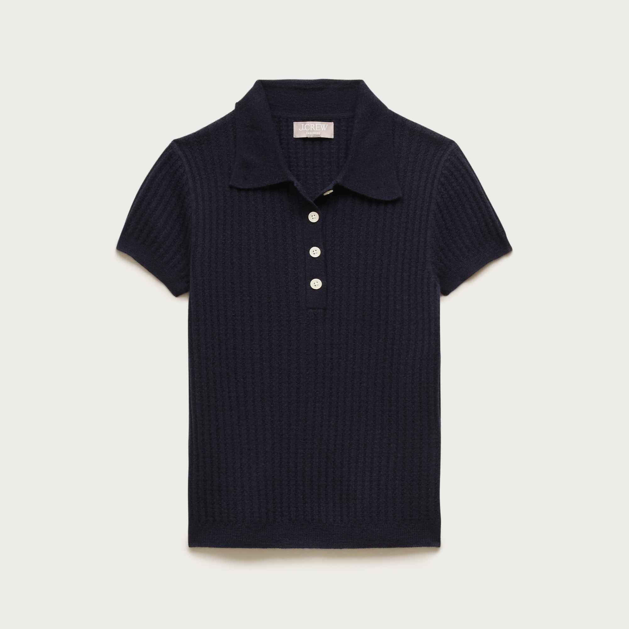 Featherweight Cashmere Pointelle Short-sleeve Sweater-polo For