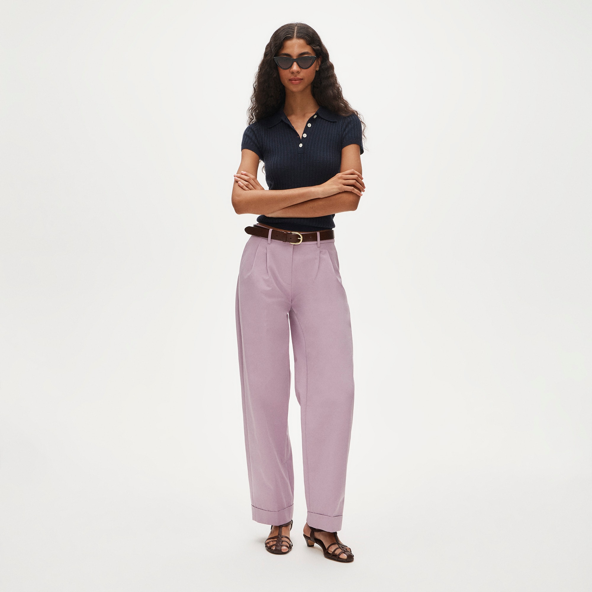 Featherweight cashmere pointelle short-sleeve sweater-polo