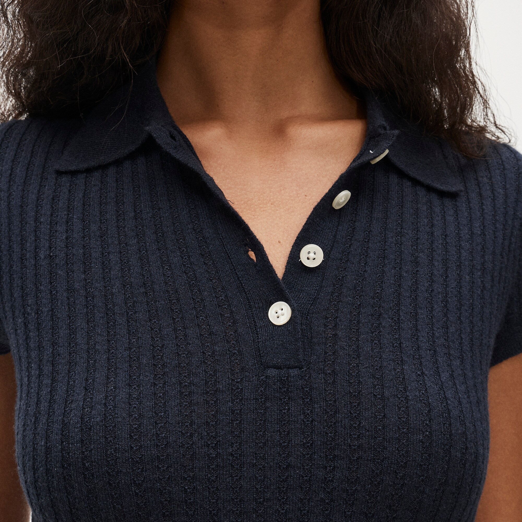 Featherweight cashmere pointelle short-sleeve sweater-polo