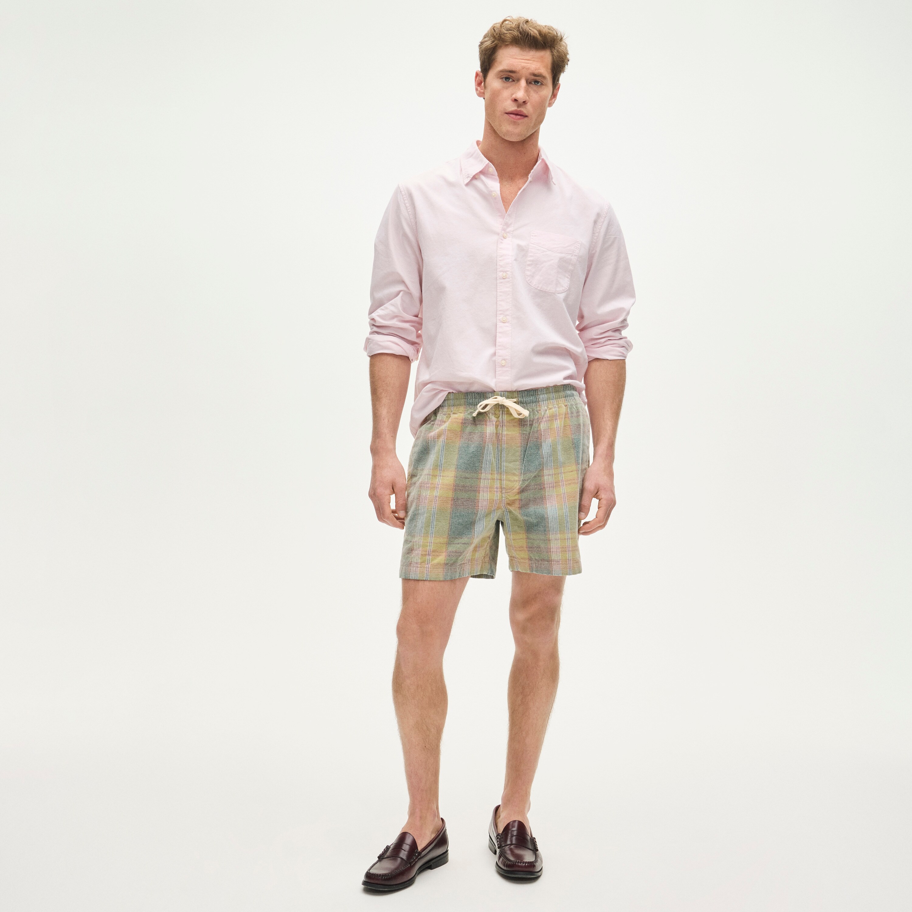 5" everyday drawstring short in plaid corduroy