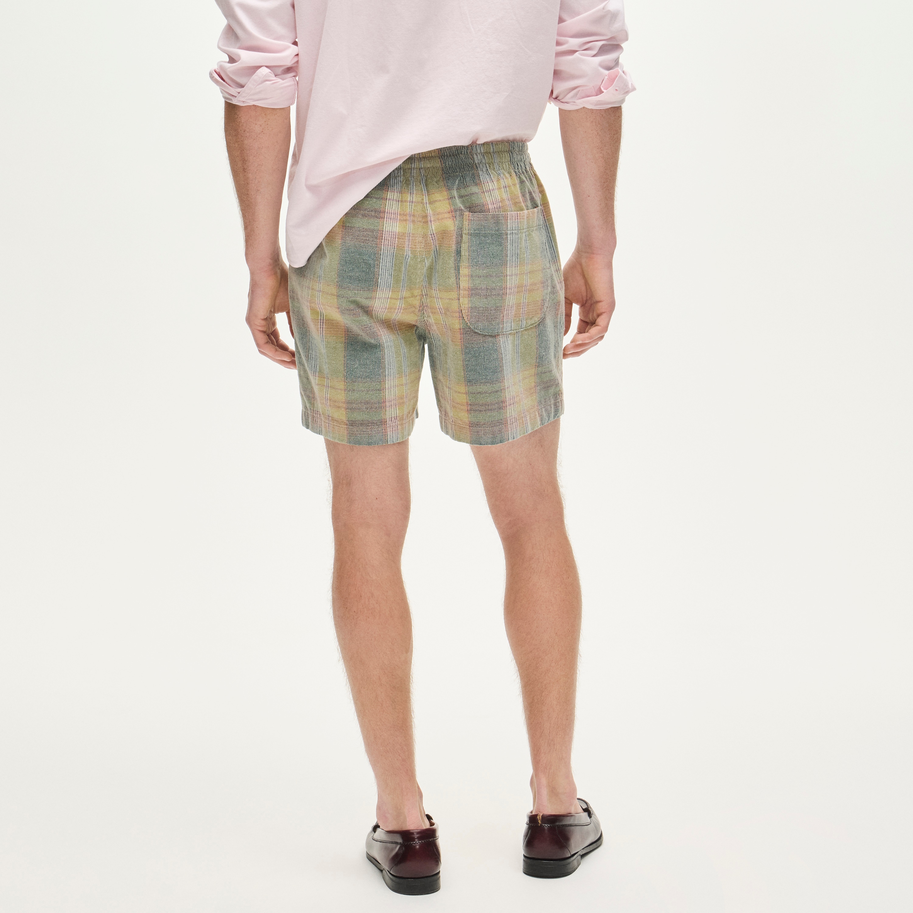 5" everyday drawstring short in plaid corduroy