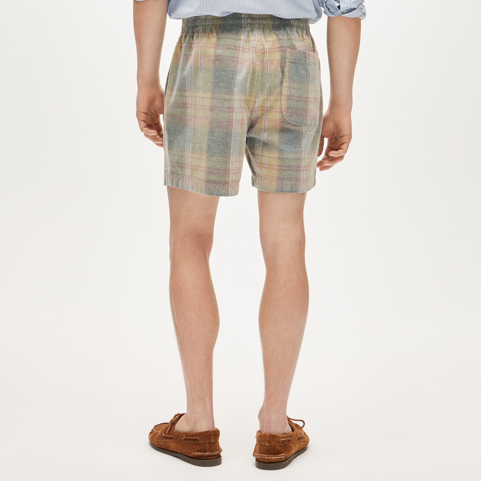 5" everyday drawstring short in plaid corduroy