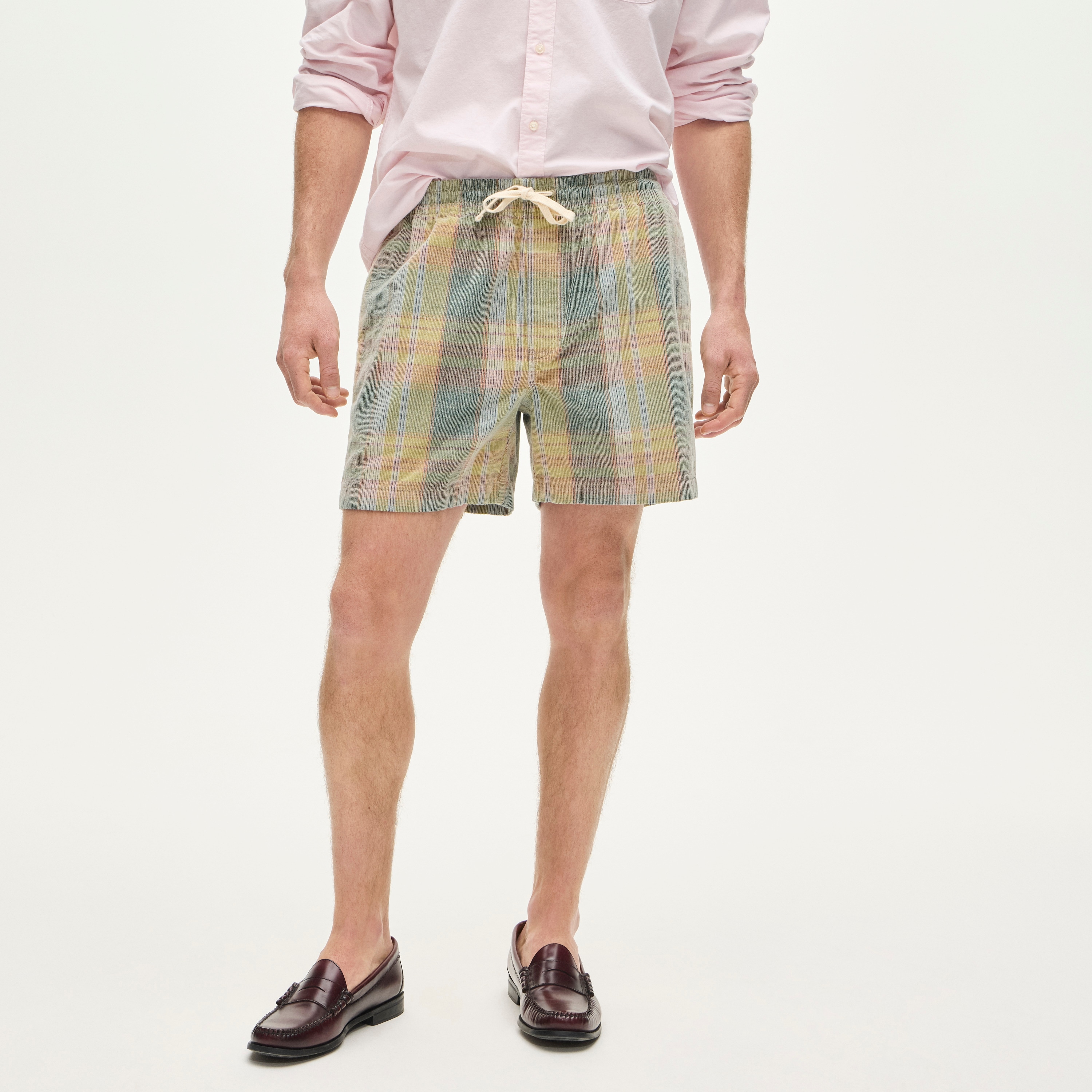 5" everyday drawstring short in plaid corduroy