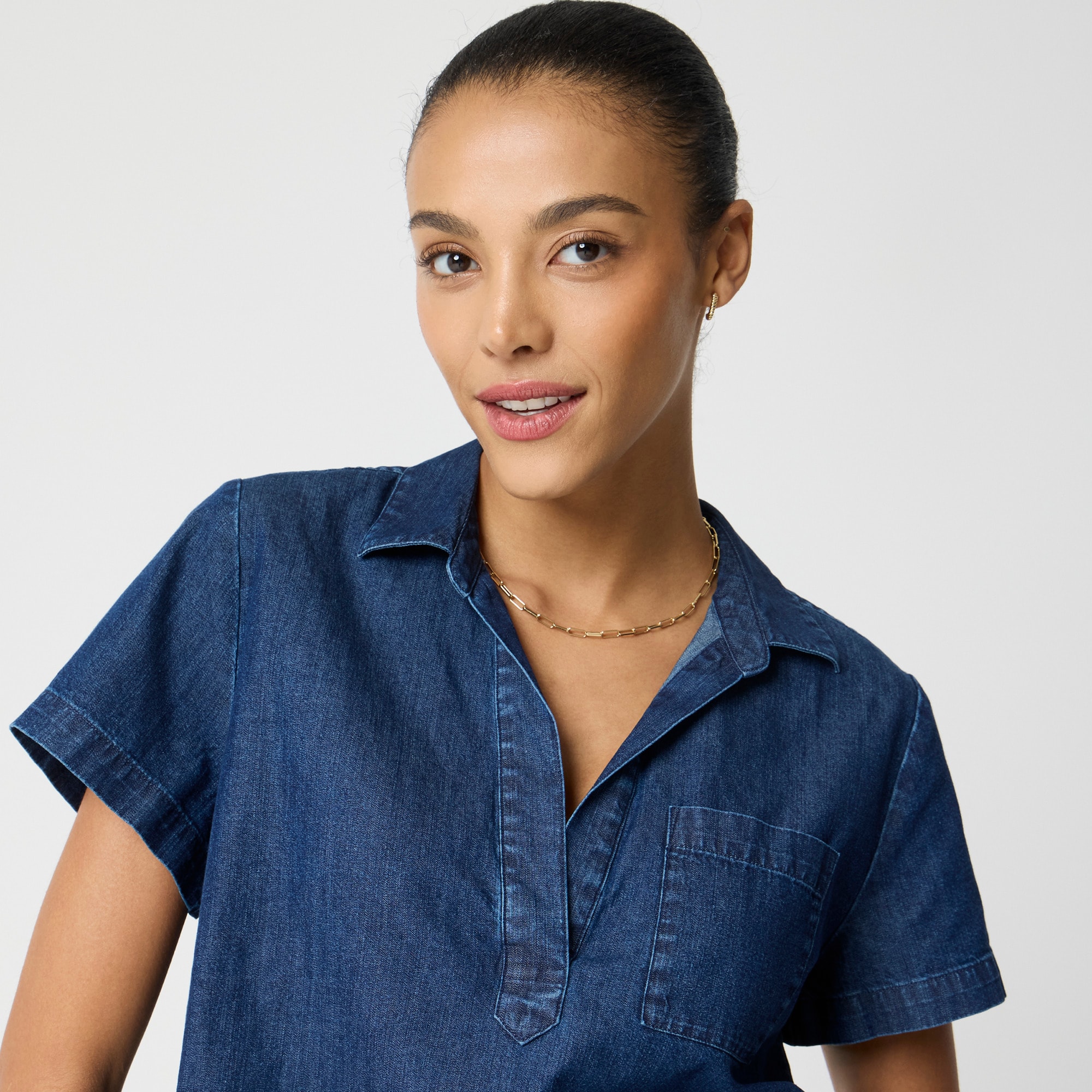 Short-sleeve chambray popover top - image 2
