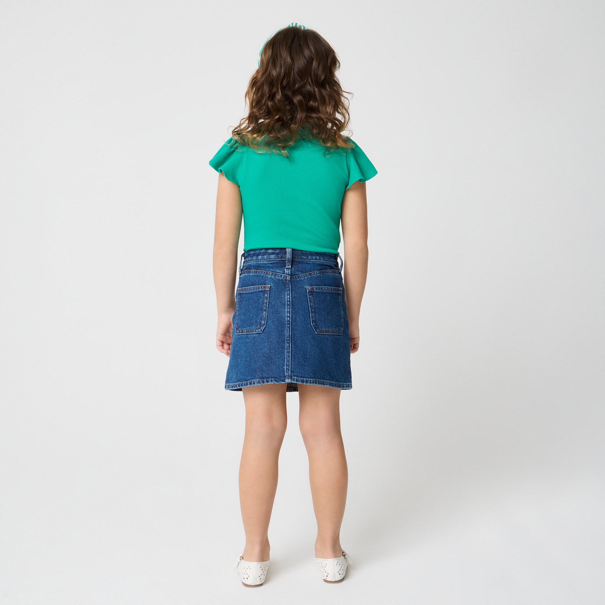 Girls' denim patch-pocket sailor skirt