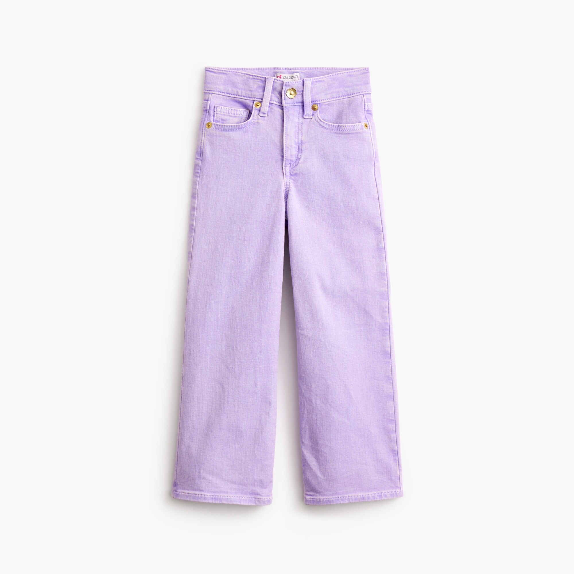 girls' garment-dyed flower button wide-leg jean for girls