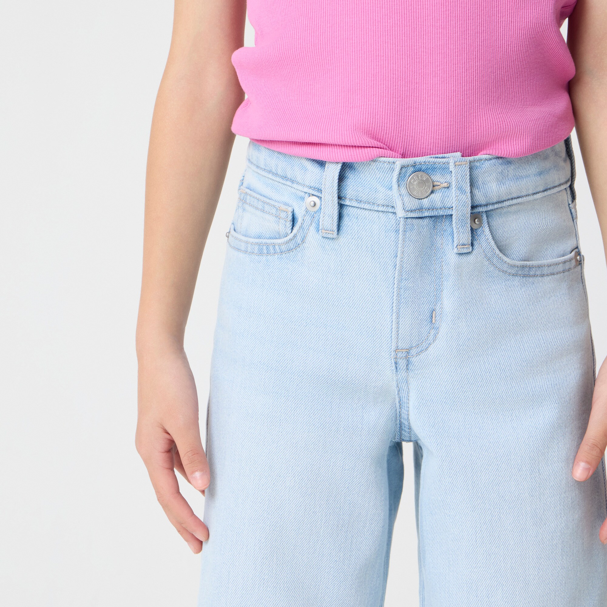 Girls' light wash wide-leg jean