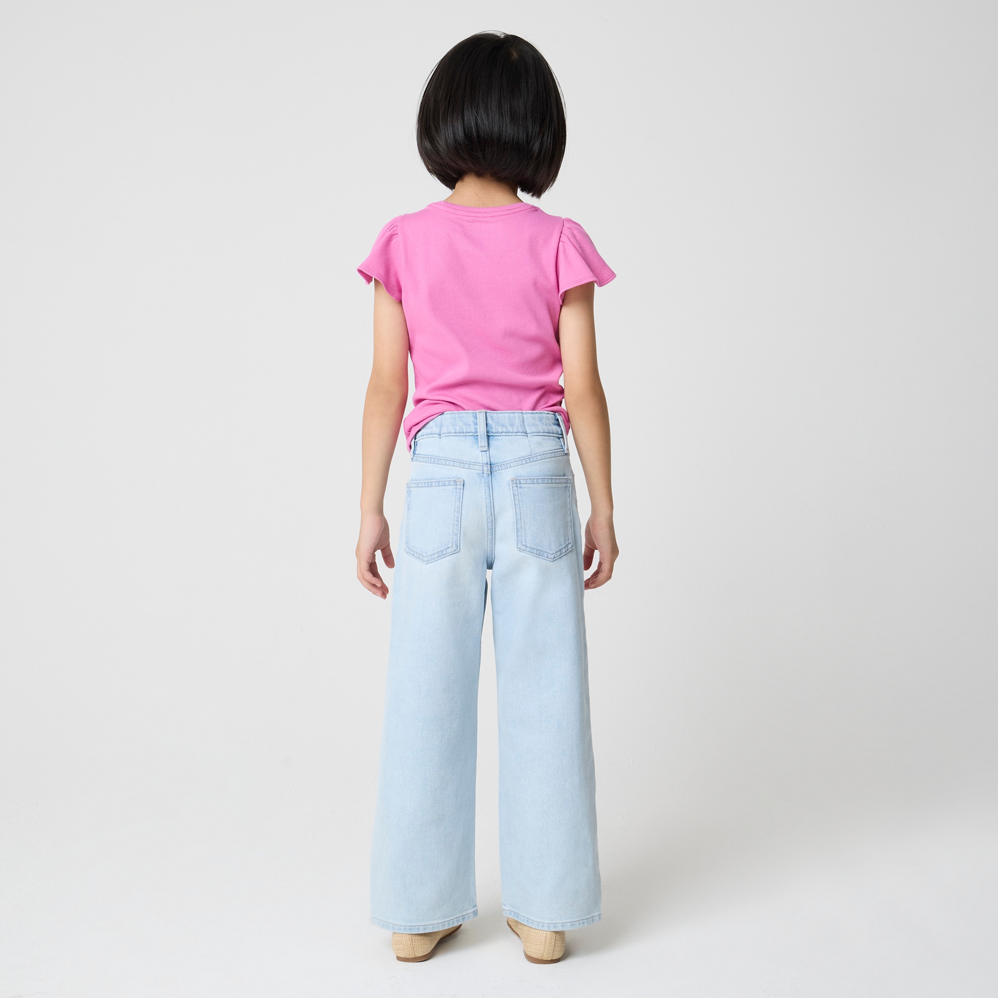 Girls' light wash wide-leg jean
