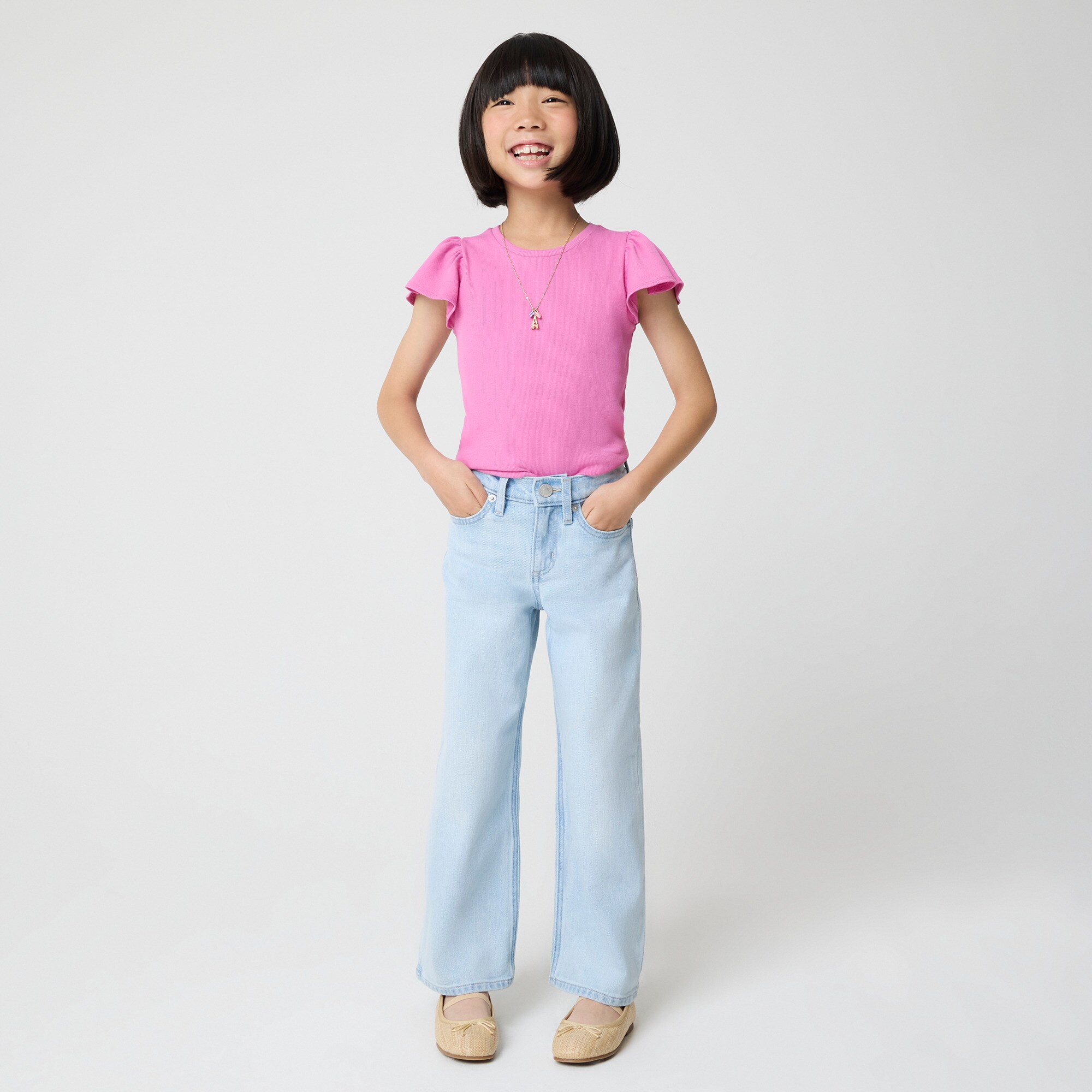 girls Girls' light wash wide-leg jean