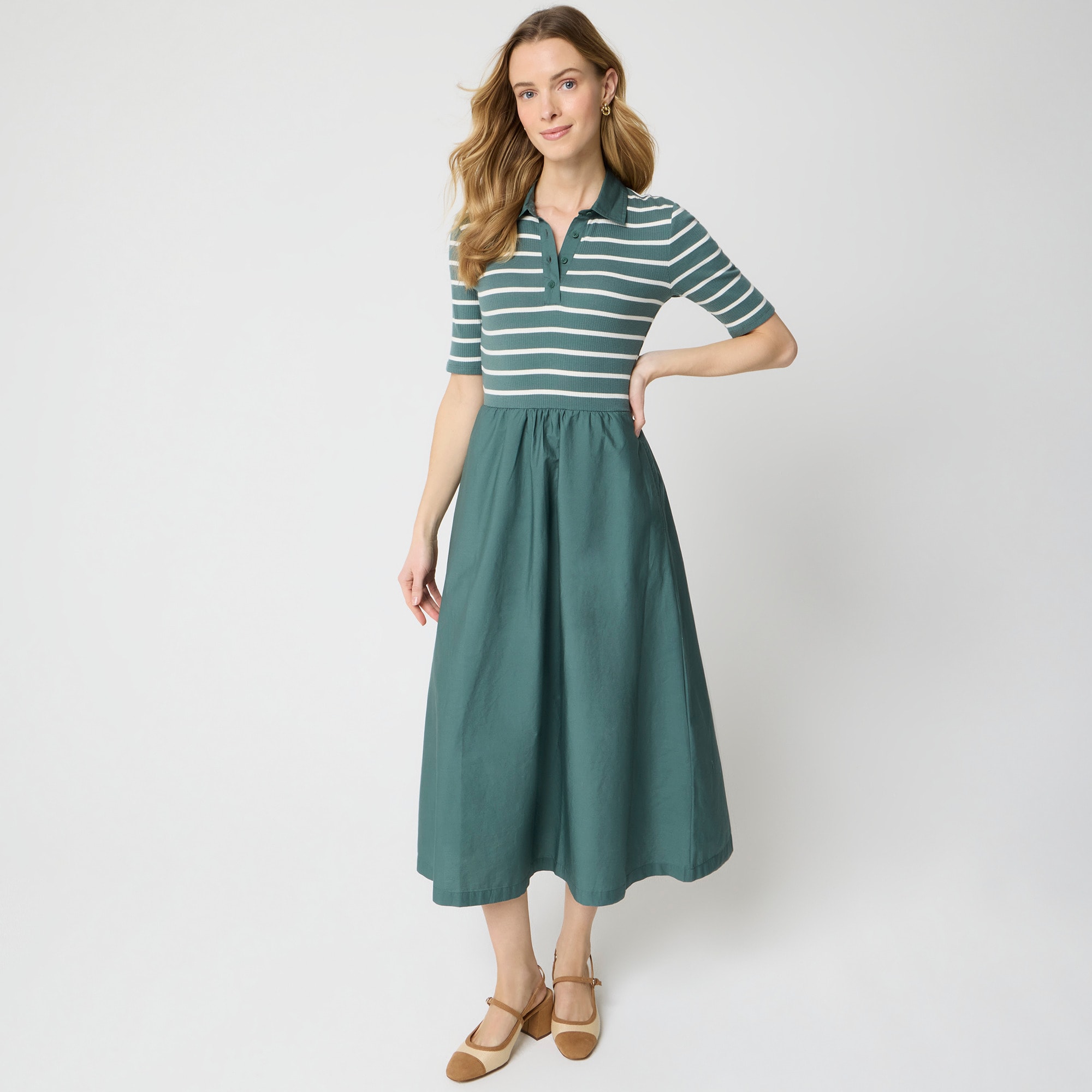  Striped collared knit dress